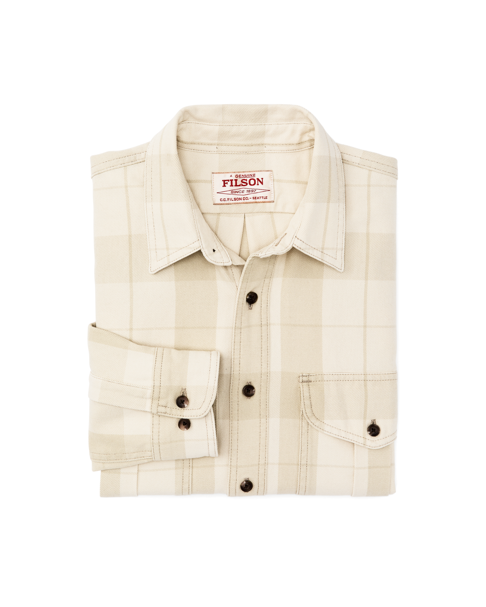 Alternate view of the Filson Vintage Wash Alaskan Guide Shirt - Sand / Stone Plaid