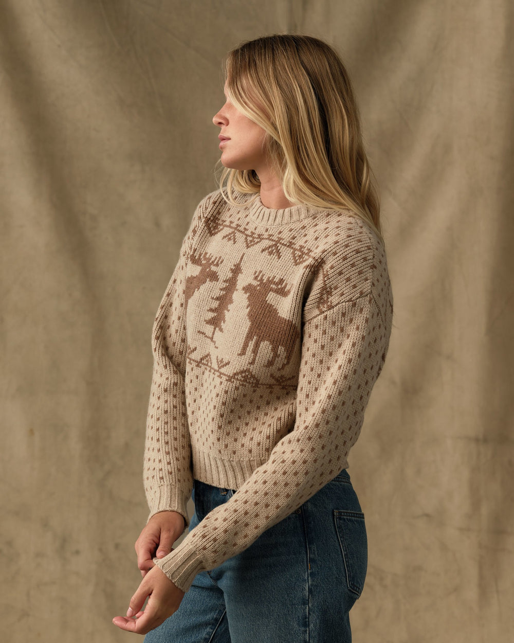 Women's Wildlife Wool Sweater - Cream / Brown