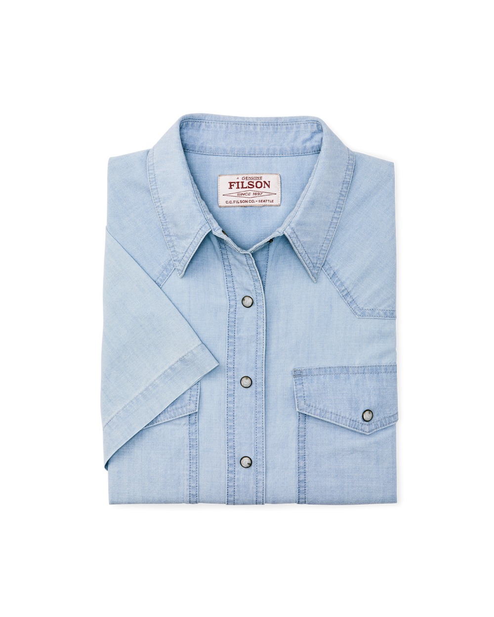 Women's Short Sleeve Chambray Western Shirt - Light Indigo