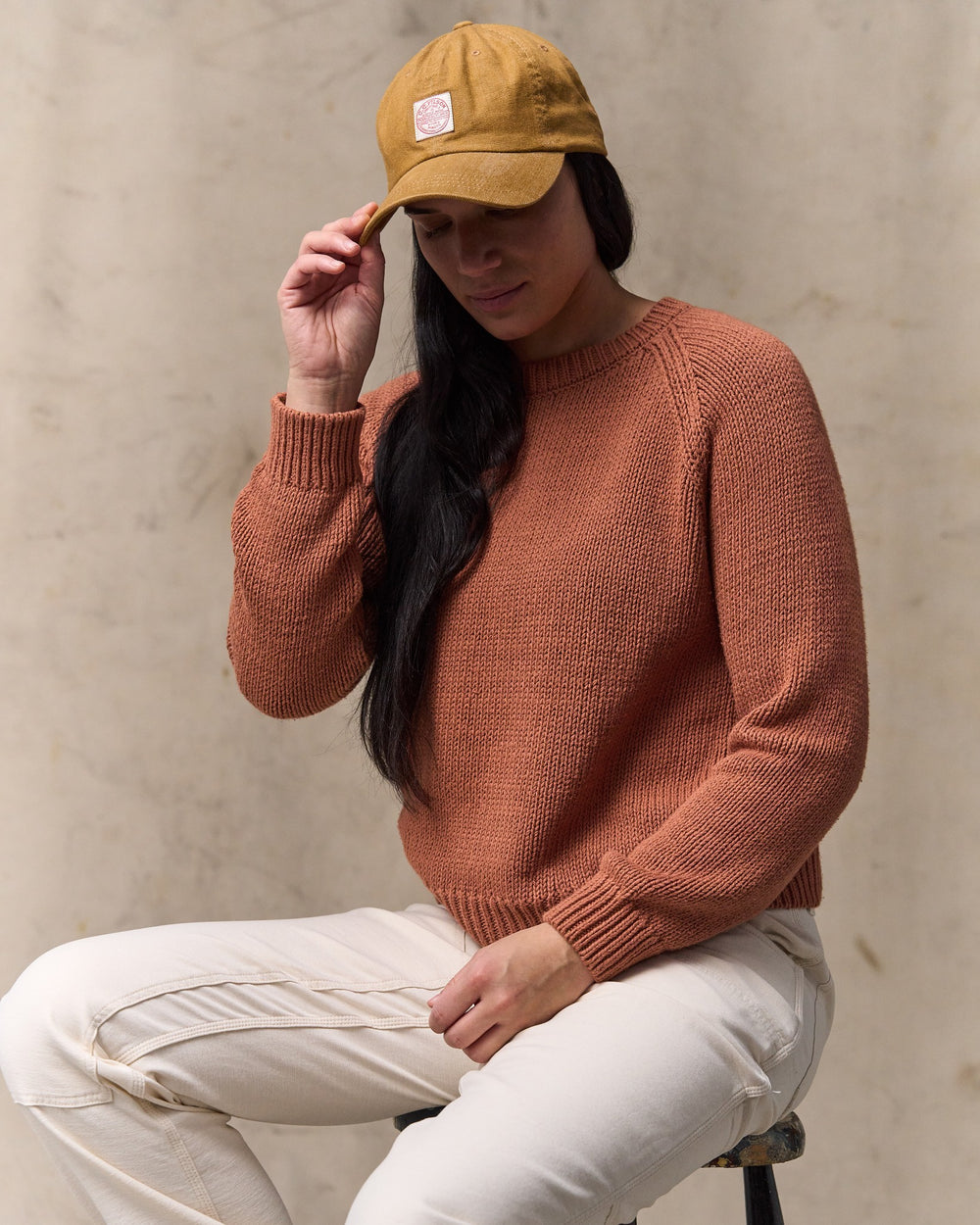 Women's Cotton Crewneck Sweater - Copper Brown