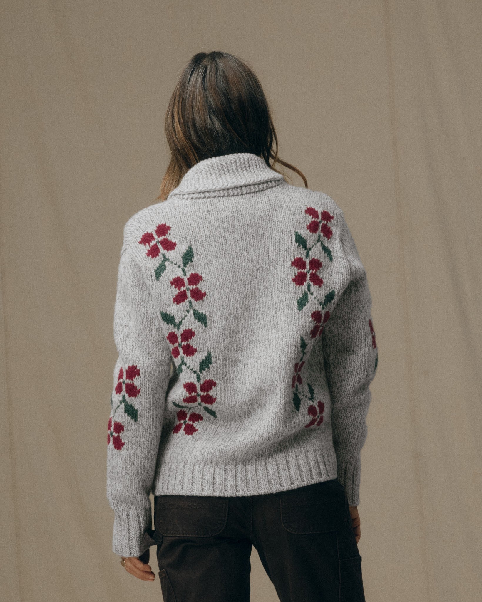 Women's Zippered Wool Sweater - Gray / Flower | Filson
