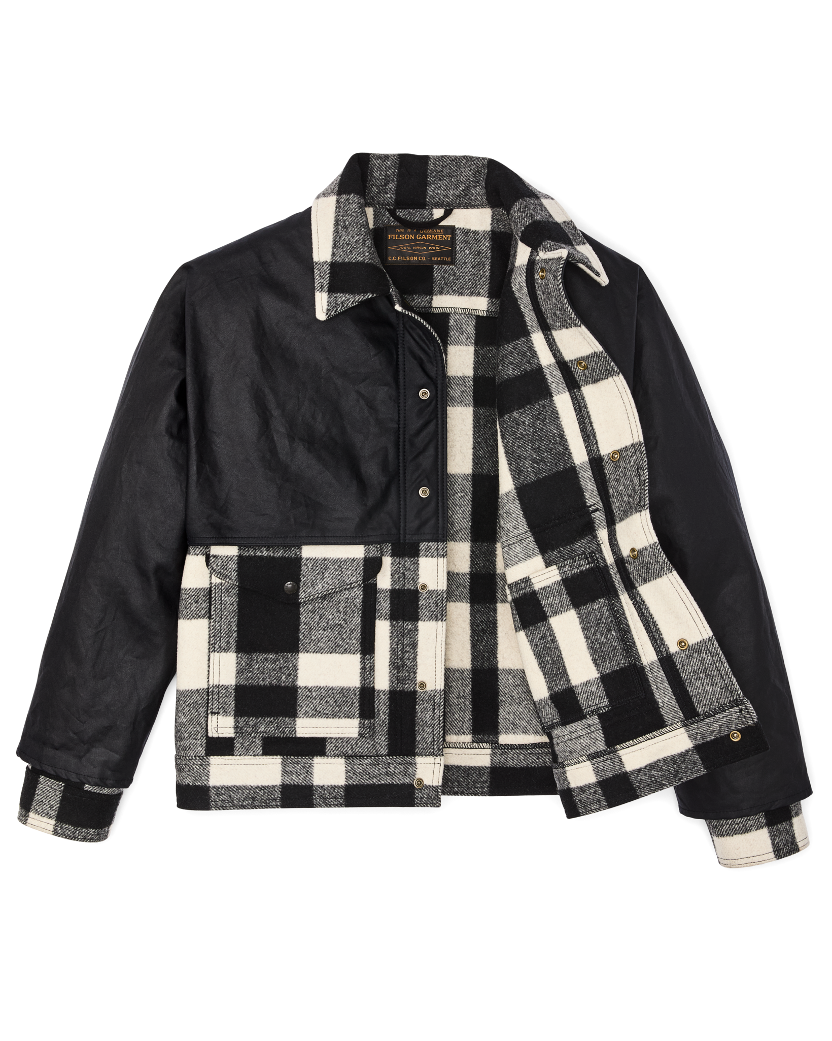 Mackinaw Wool Caped Jacket - Natural Black Plaid / Navy