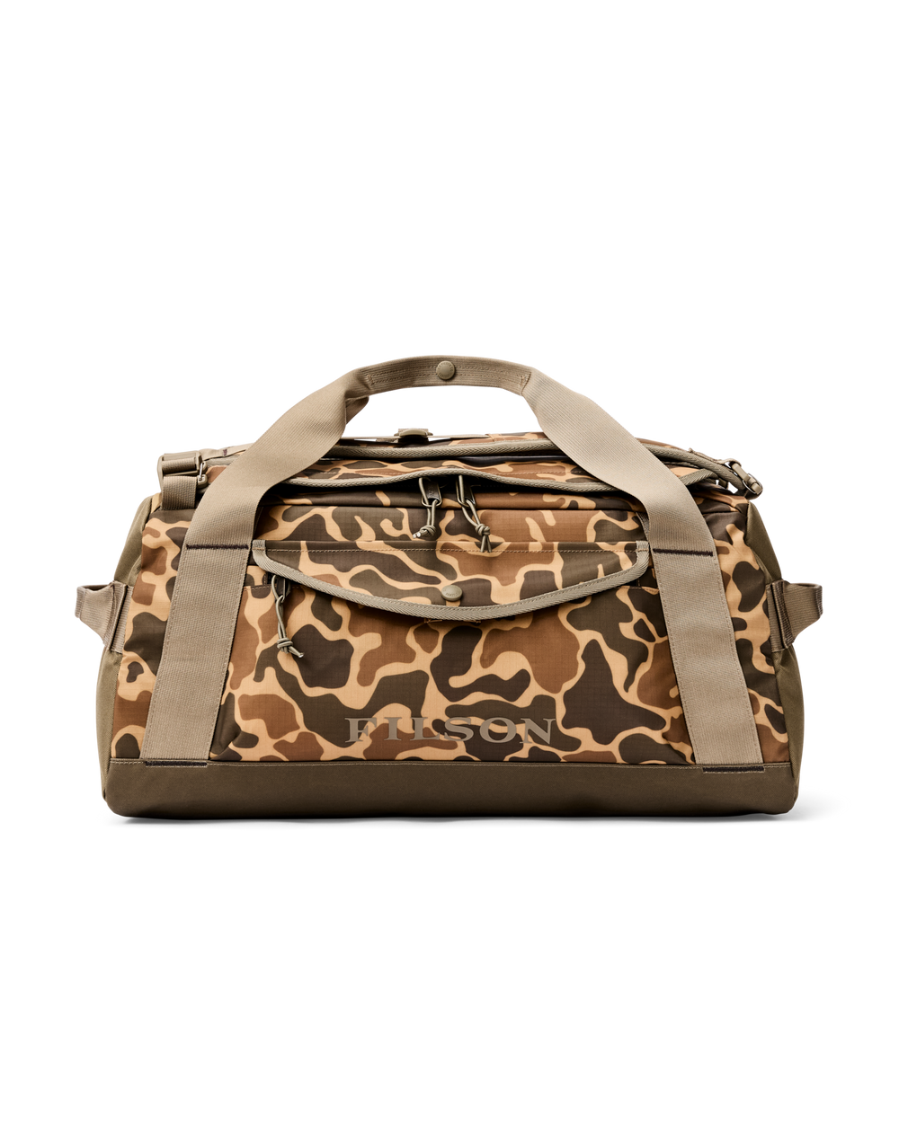 Front-facing image of the Filson All-Weather 40L Duffle - Buckskin Camo