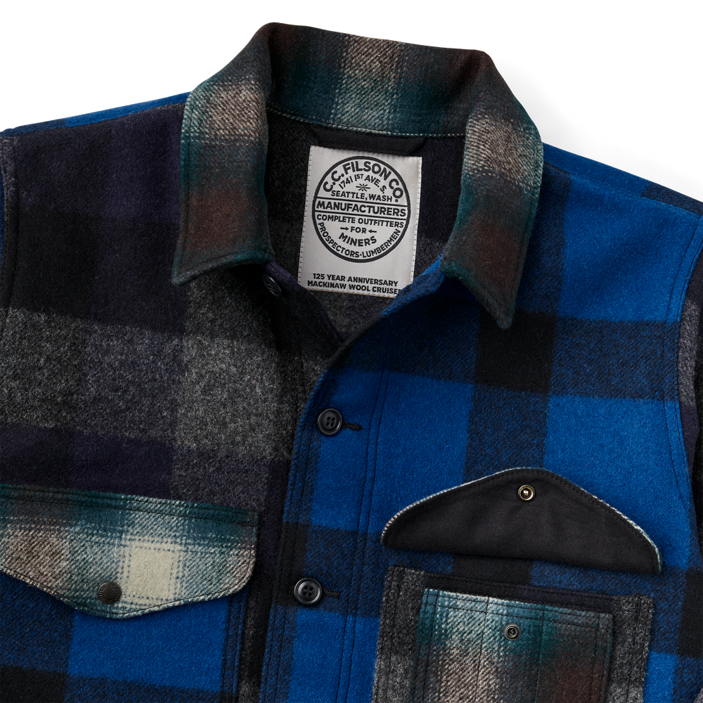 Alternate view of the Filson 125th Anniversary Archival Mackinaw Wool Cruiser - Cobalt Patchwork