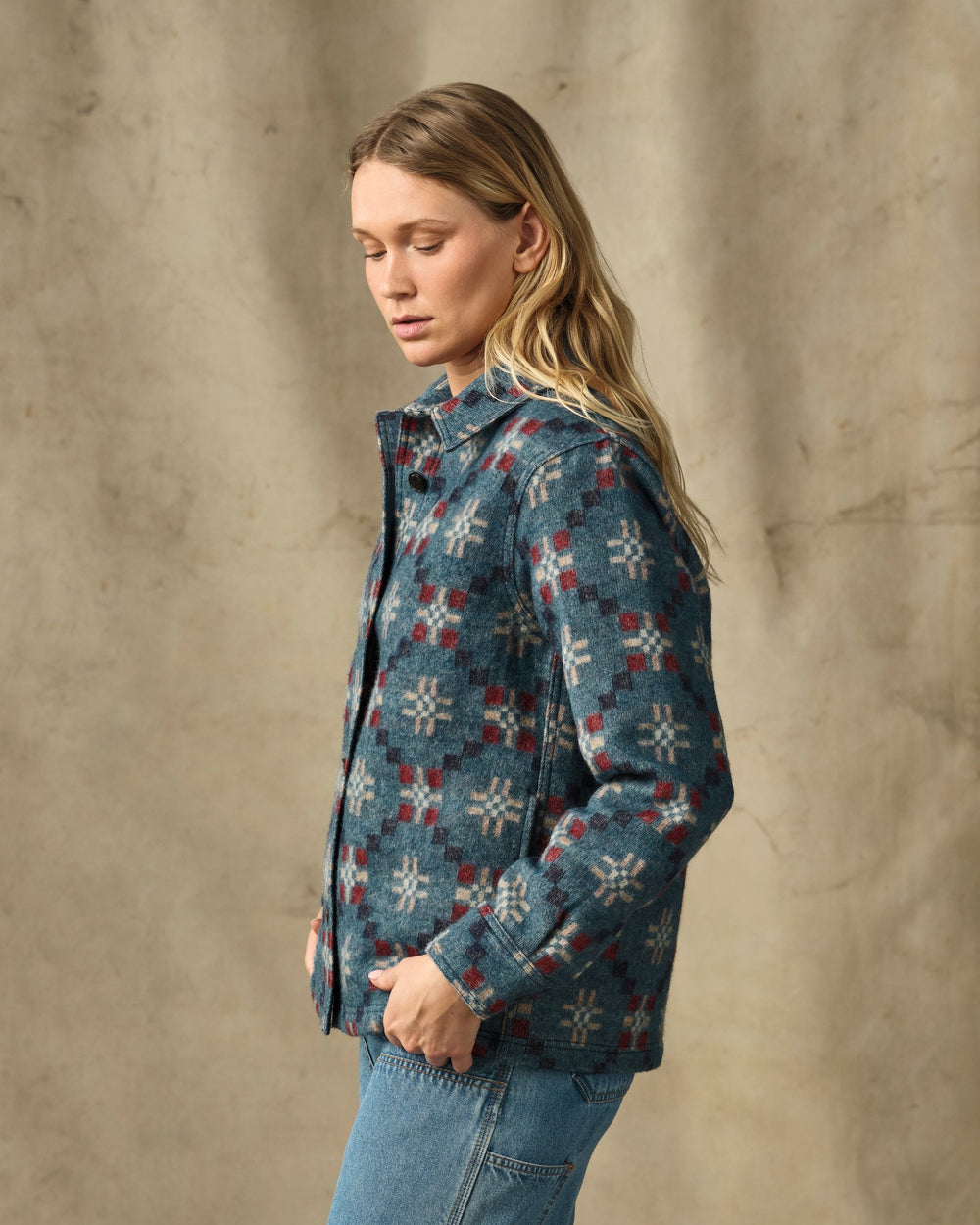 Women's Wool Overshirt - Turquoise Multicolor