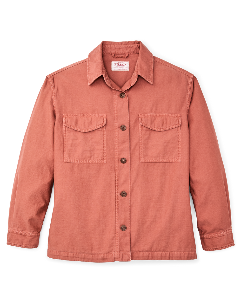 Front-facing image of the Filson Women's Reverse Sateen Jac-shirt - Copper Brown