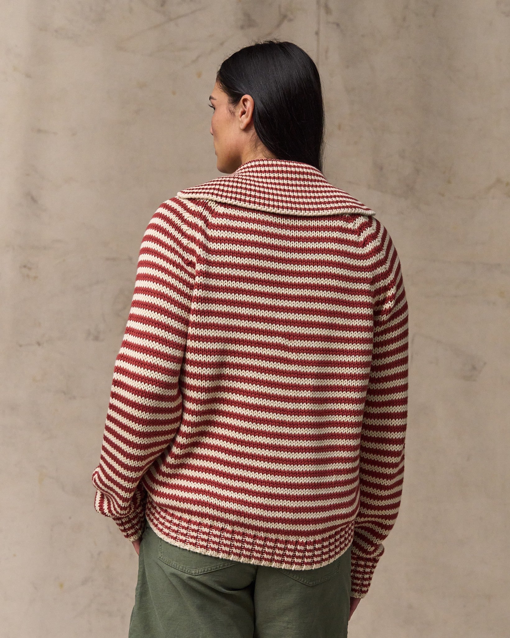 Women's Cotton Full-zip Cardigan - Brick / Sand Stripe | Filson
