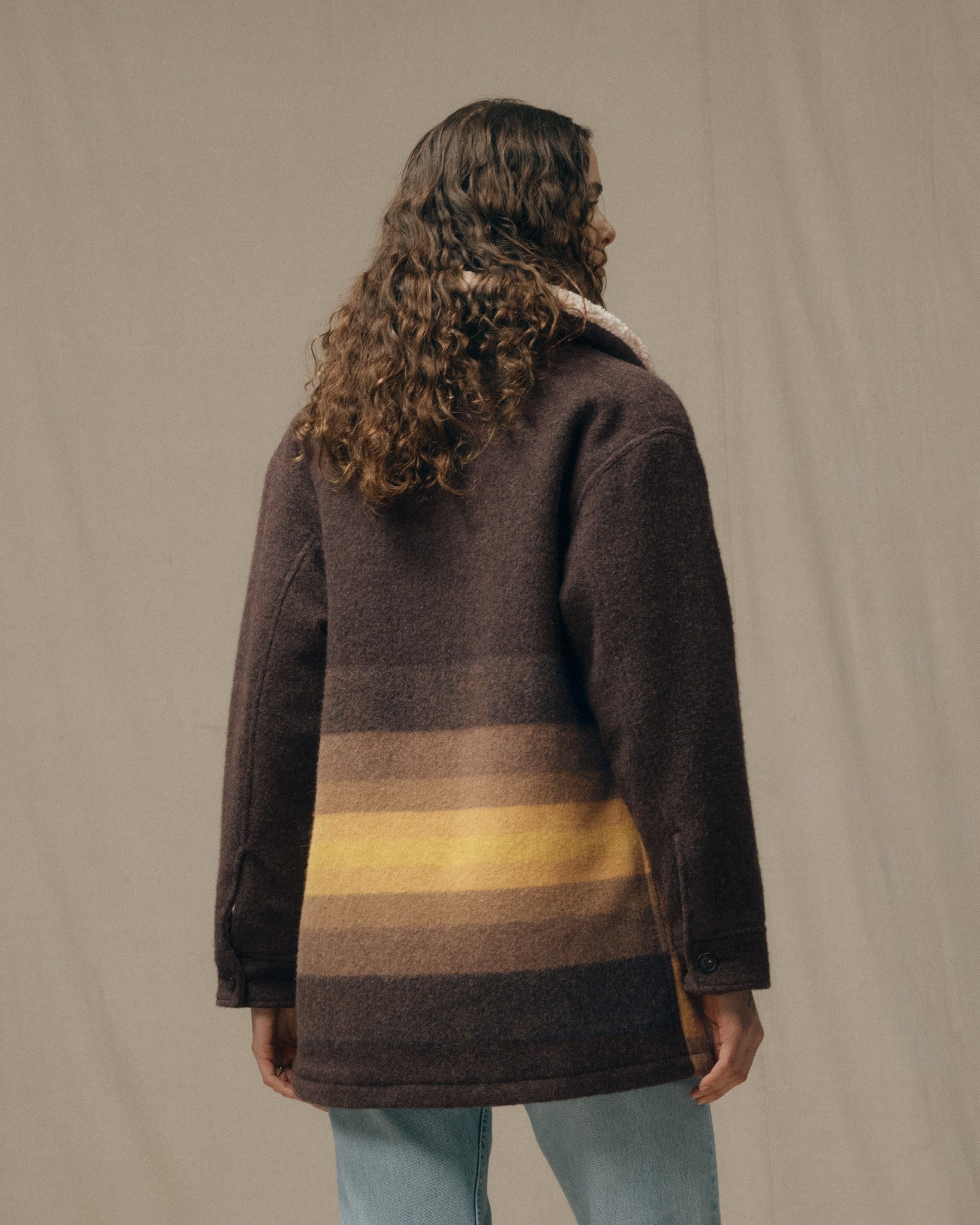 Women's Kodiak Shawl Collar Coat - Brown / Yellow Stripe