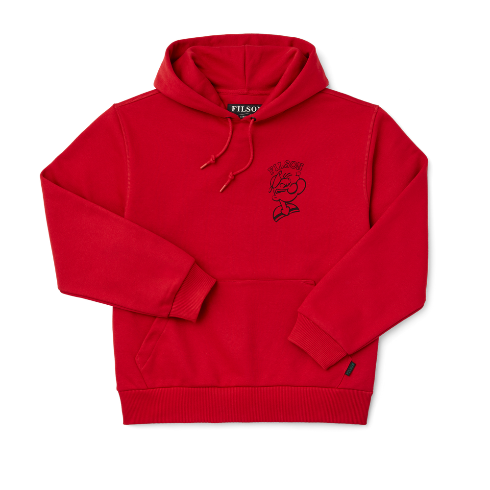 Front-facing image of the Filson Popeye Graphic Hoodie - Red / Muscle
