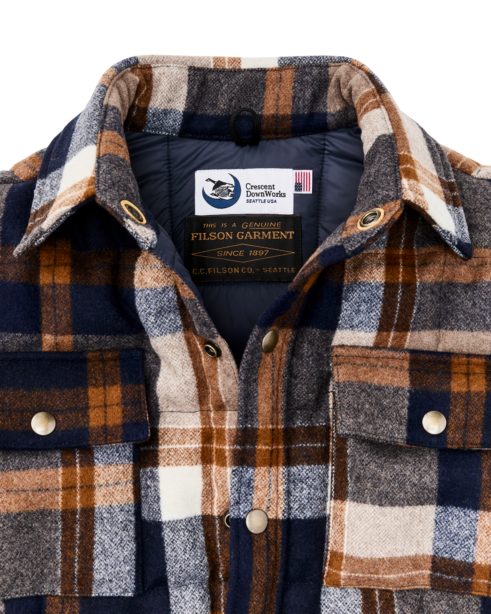 Filson X Crescent Down Works Jacket - Navy / Bronze Plaid