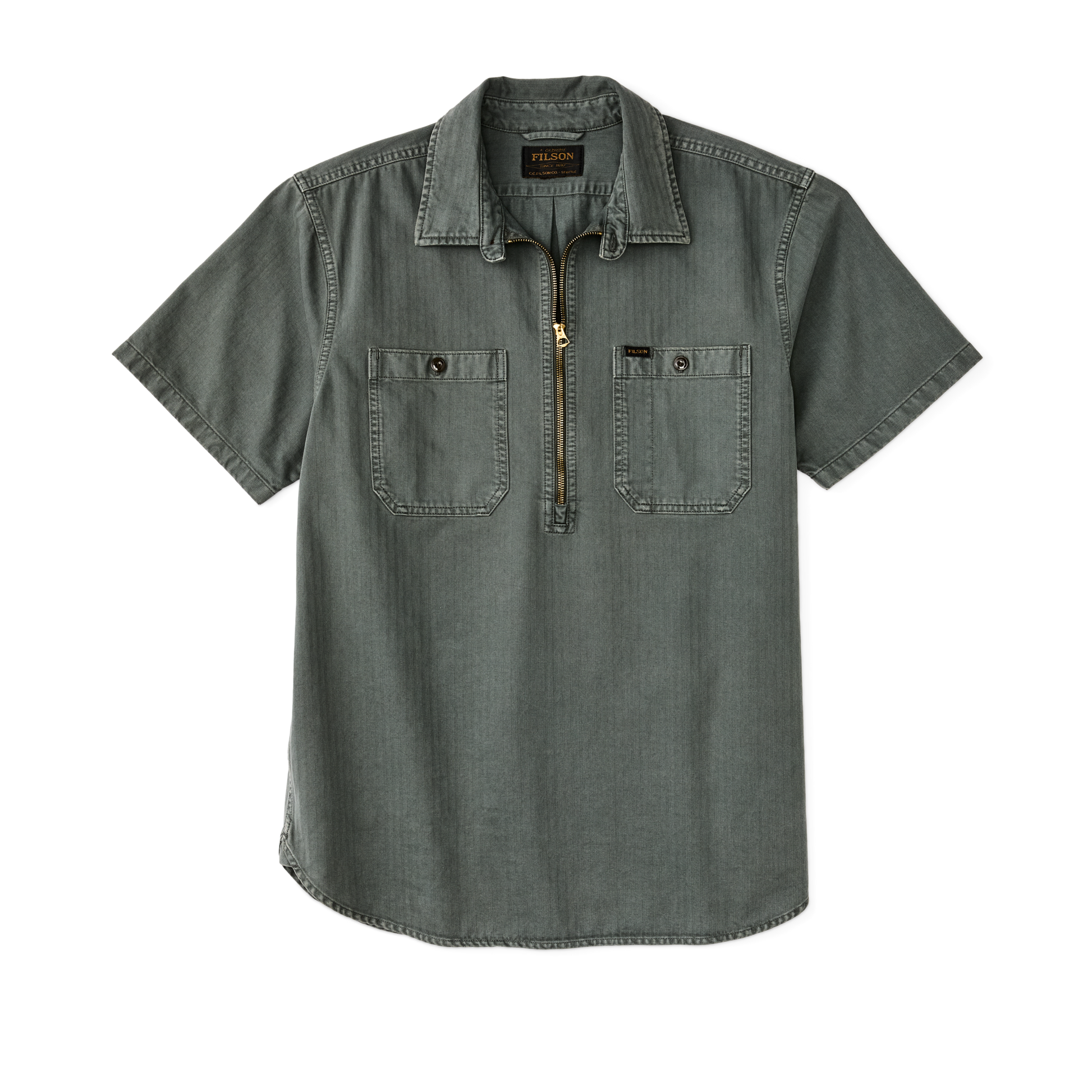 Front-facing image of the Filson Short Sleeve Mechanic Shirt - Gravel