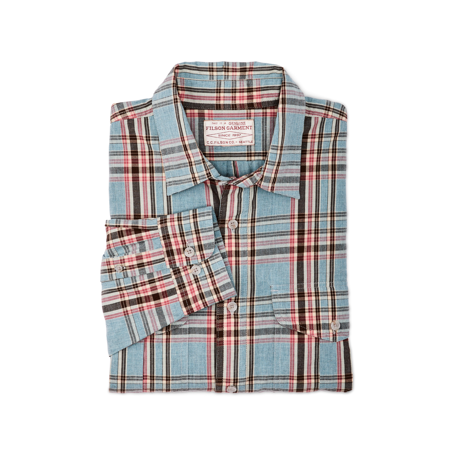 Alternate view of the Filson Filson's Washed Feather Cloth Shirt - Light Blue / Red / Natural Plaid