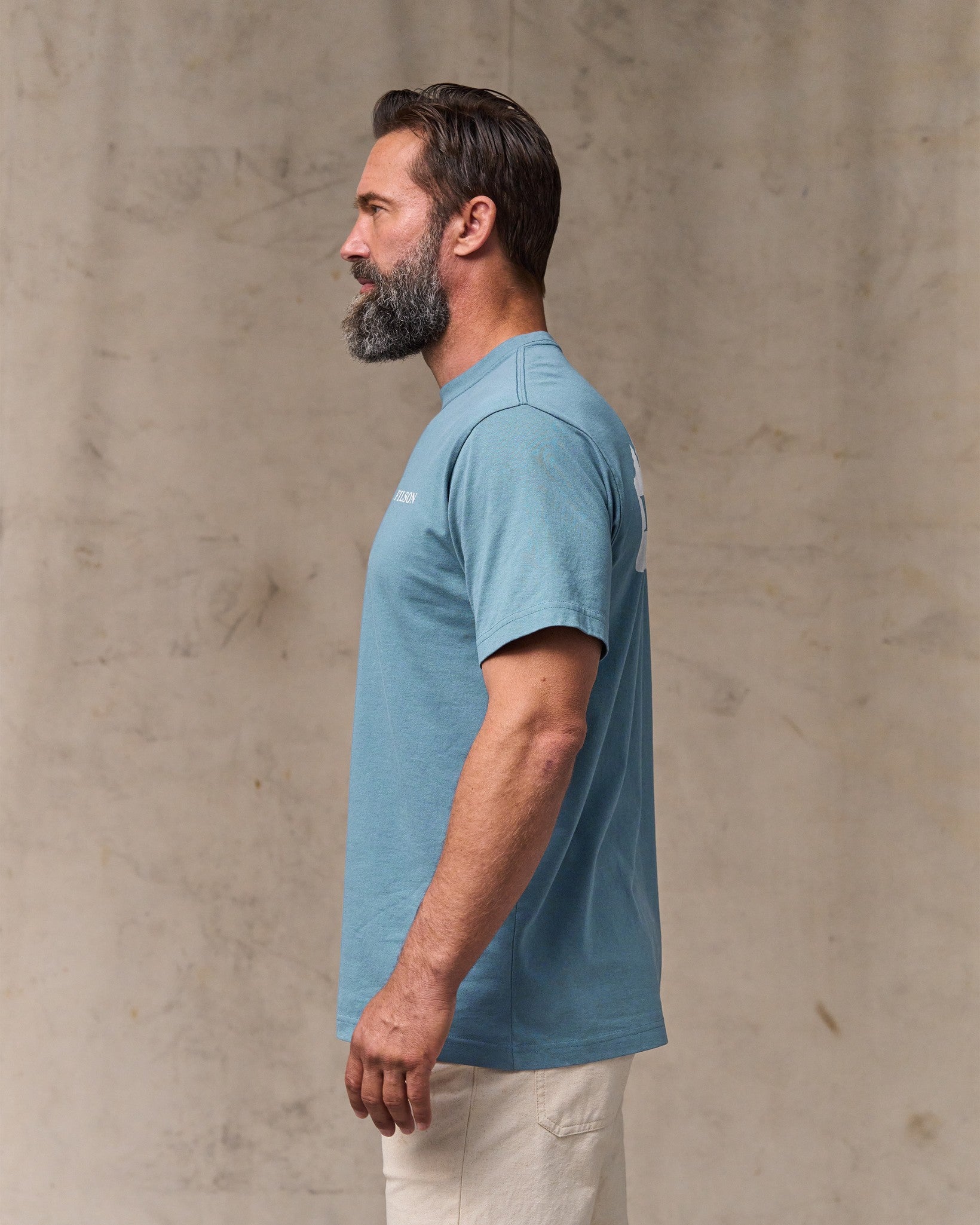 image of a model wearing Filson's Scenic Graphic T-shirt - Bluefin