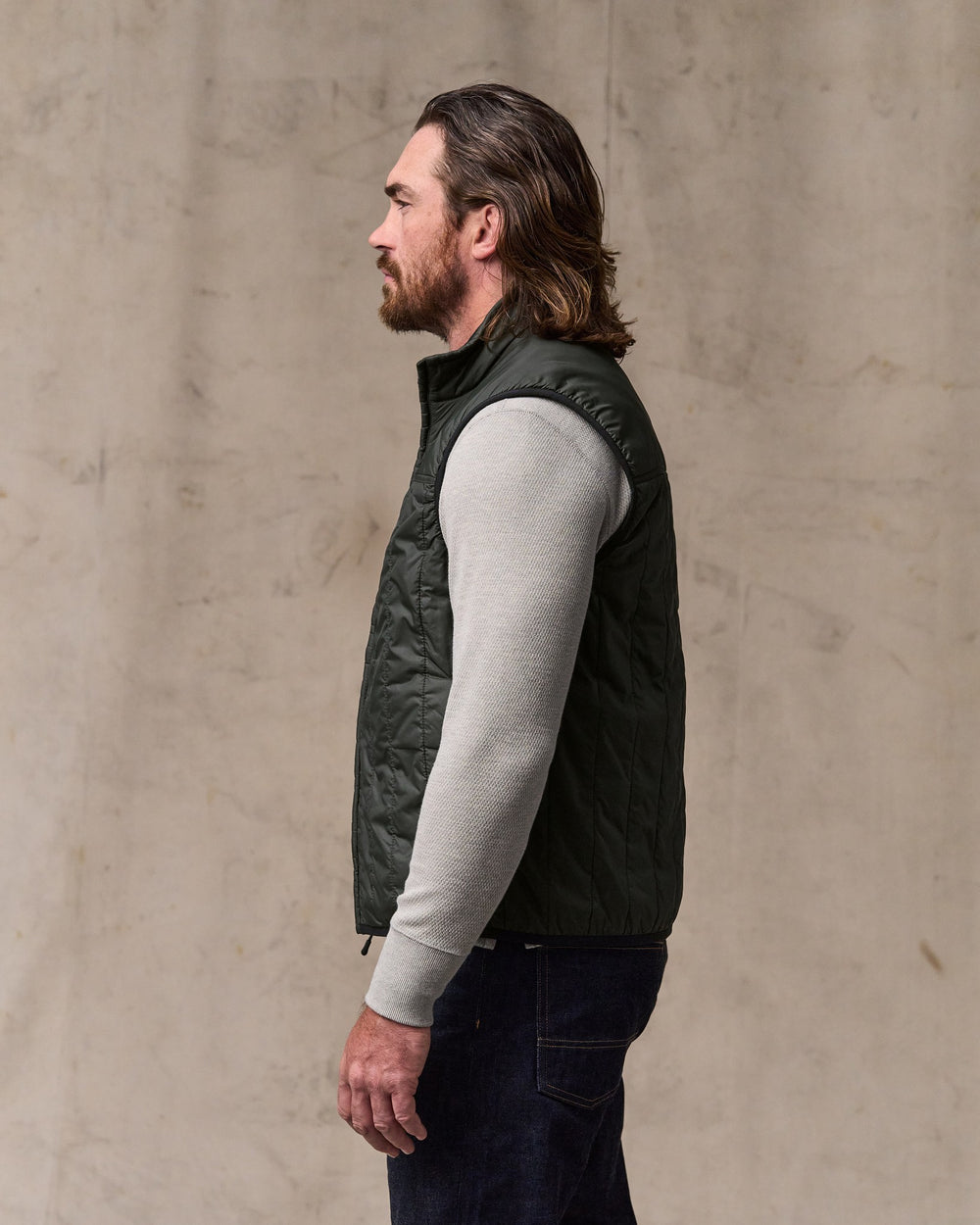image of a model wearing Filson's Ultralight Vest - Raven