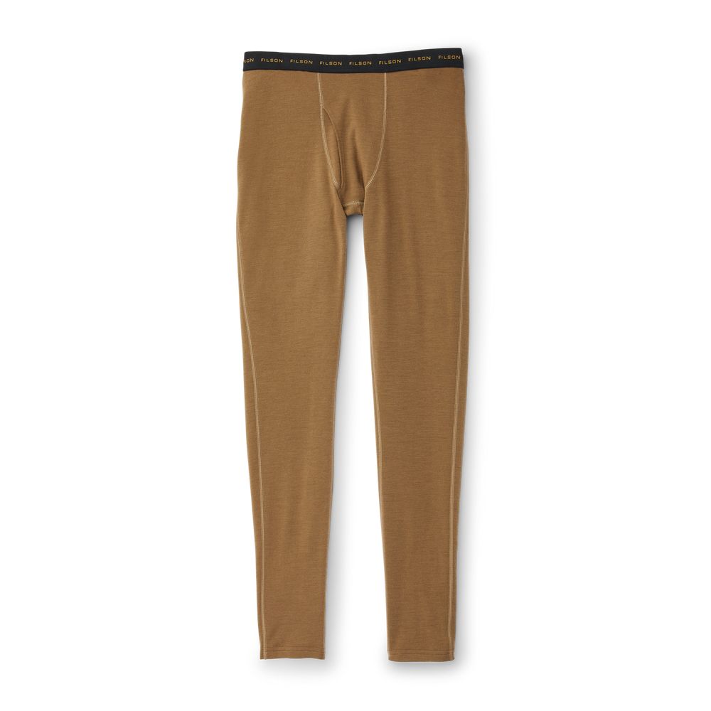 Front-facing image of the Filson 280g Merino Wool Bottoms - Rugged Tan