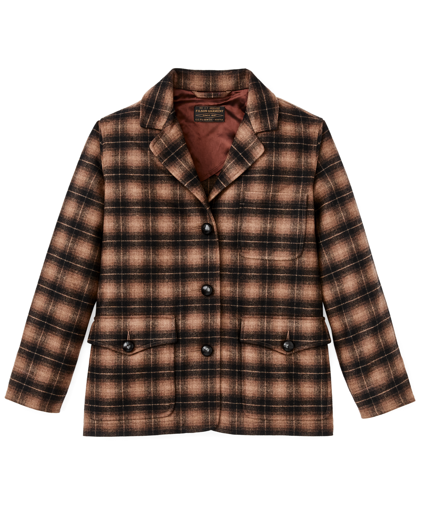 Women's Unconstructed Wool Blazer - Bronze Brown Plaid