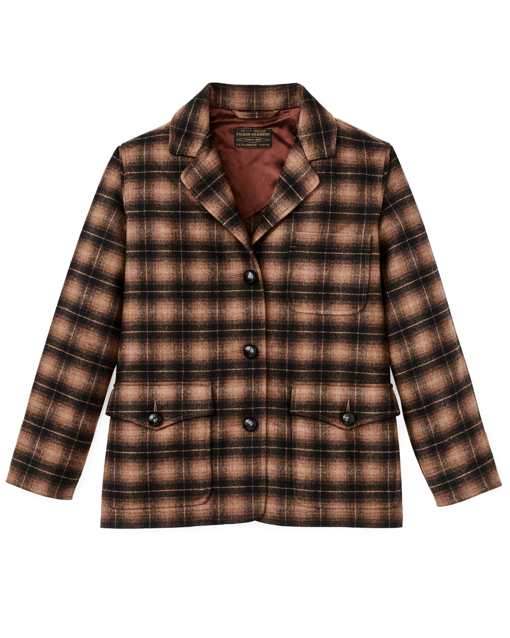 Women's Unconstructed Wool Blazer - Bronze Brown Plaid