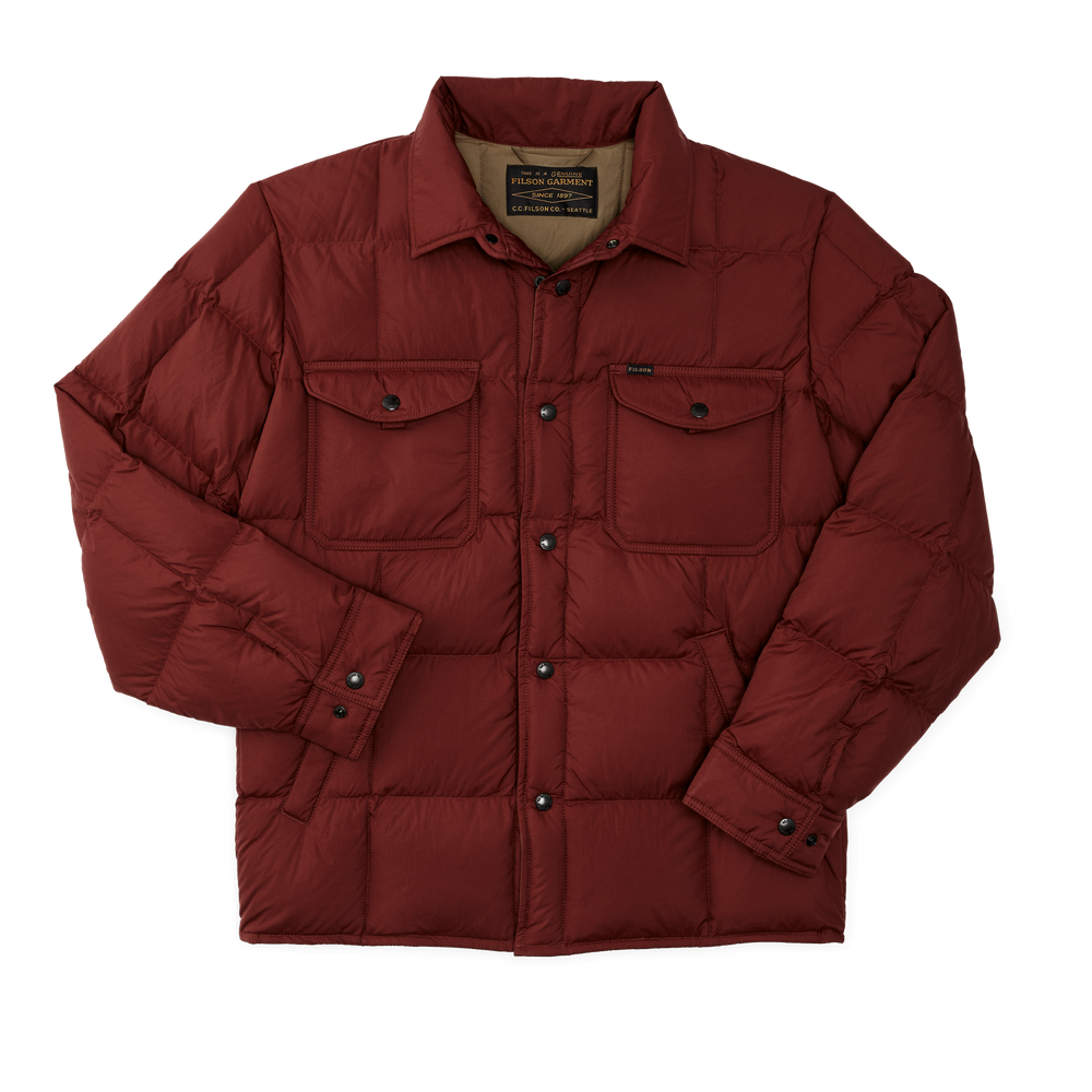 Front-facing image of the Filson Lightweight Down Jac-shirt - Madder Red
