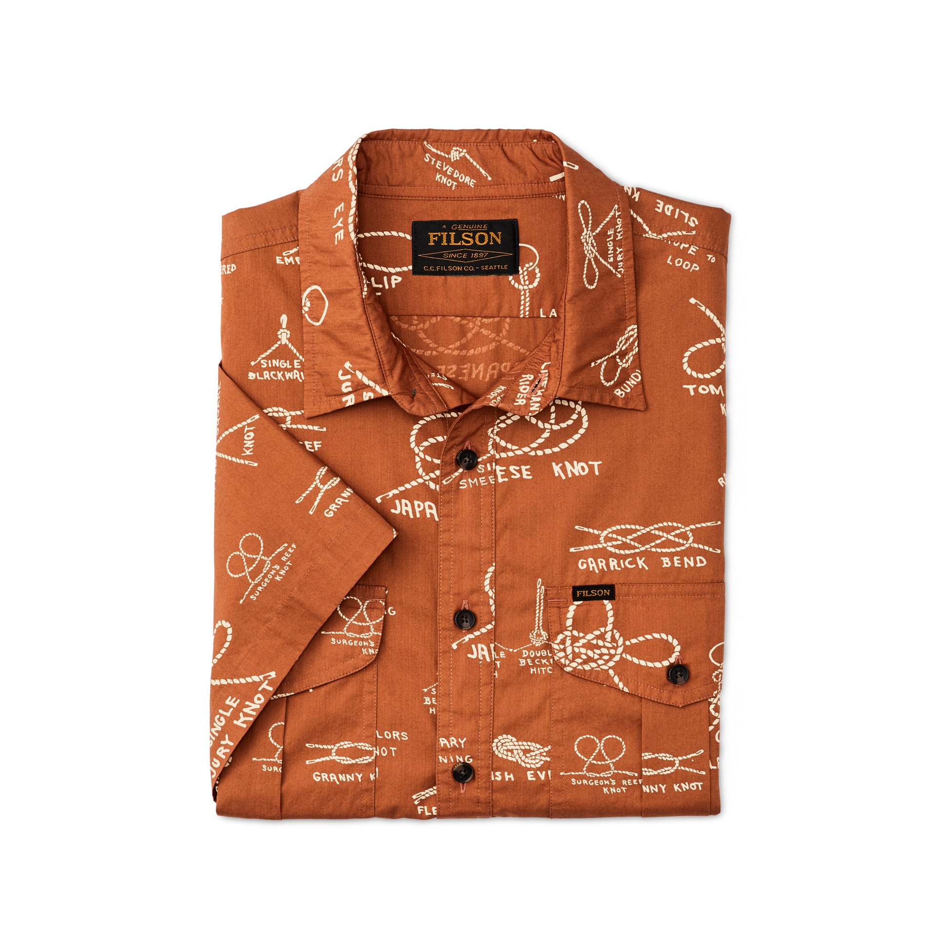 Alternate view of the Filson Filson's Washed Short Sleeve Feather Cloth Shirt - Bourbon / Knots