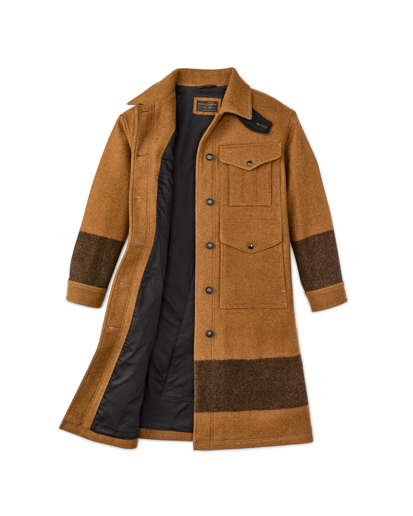 Women's Wool Long Cruiser Coat - Whiskey / Black Stripe