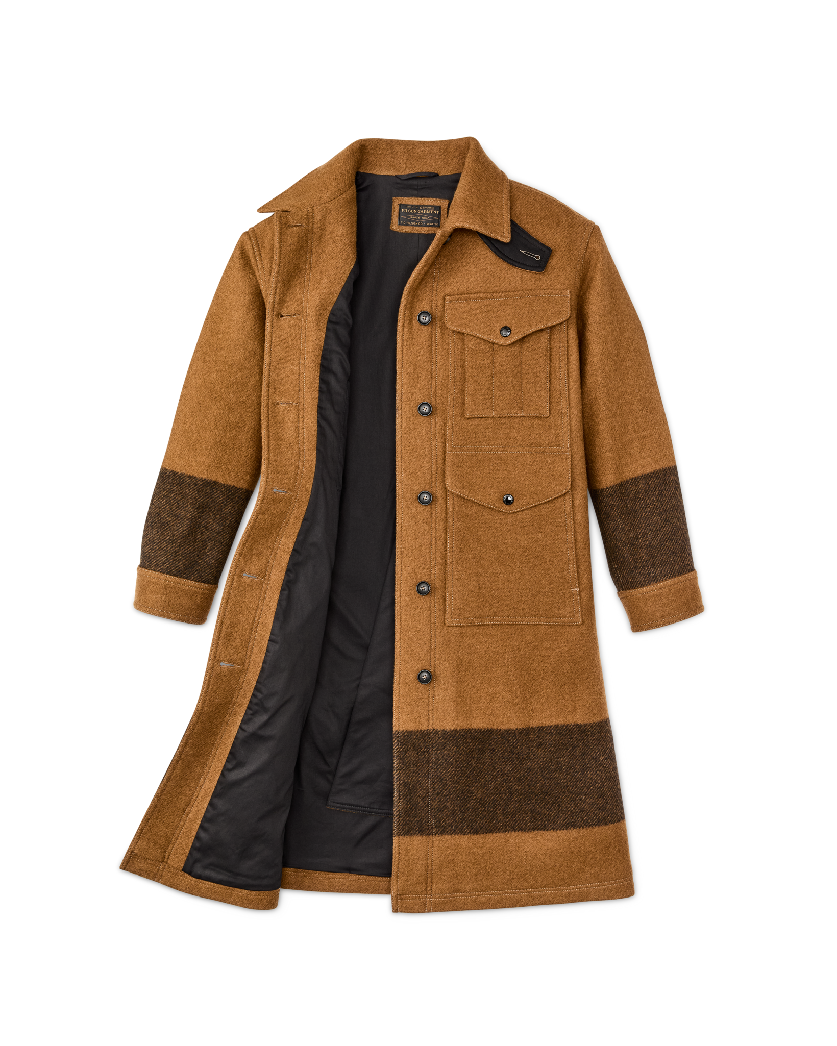 Women's Wool Long Cruiser Coat - Whiskey / Black Stripe