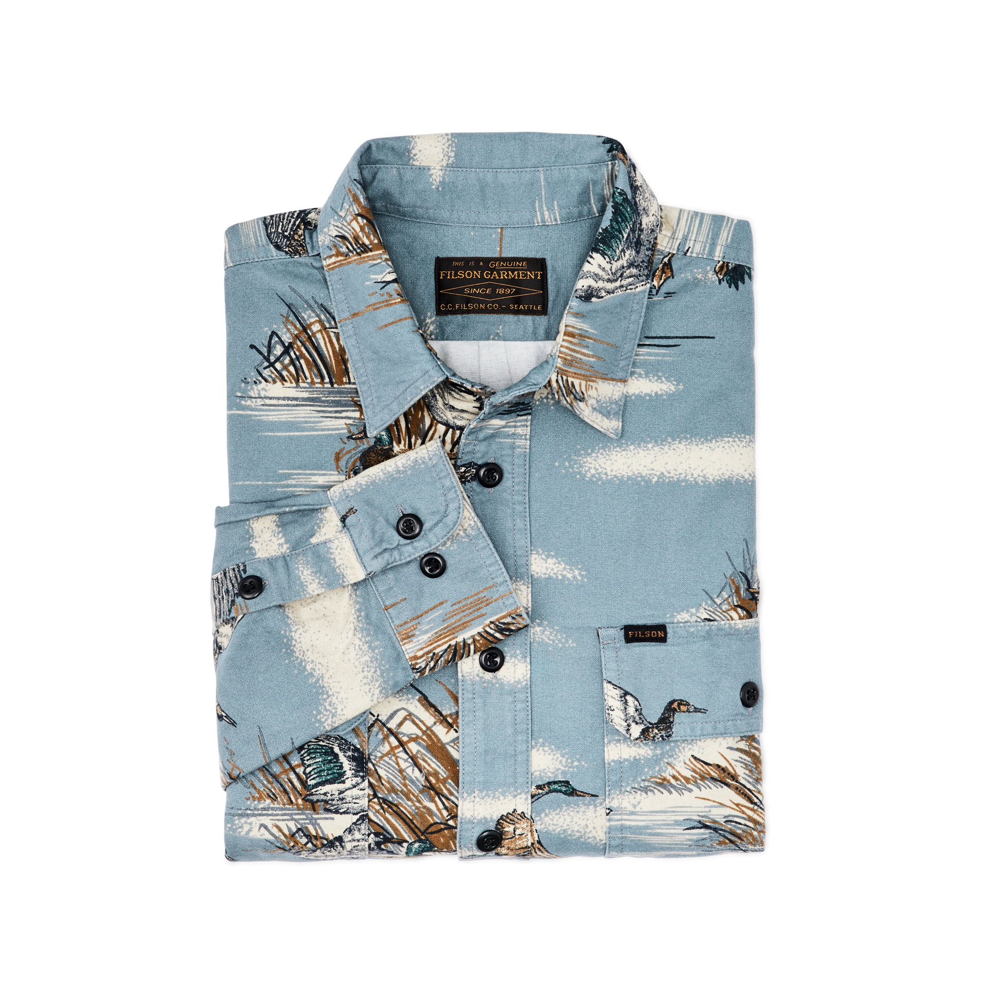 Alternate view of the Filson Field Flannel Shirt - Marsh Scenic / Blue