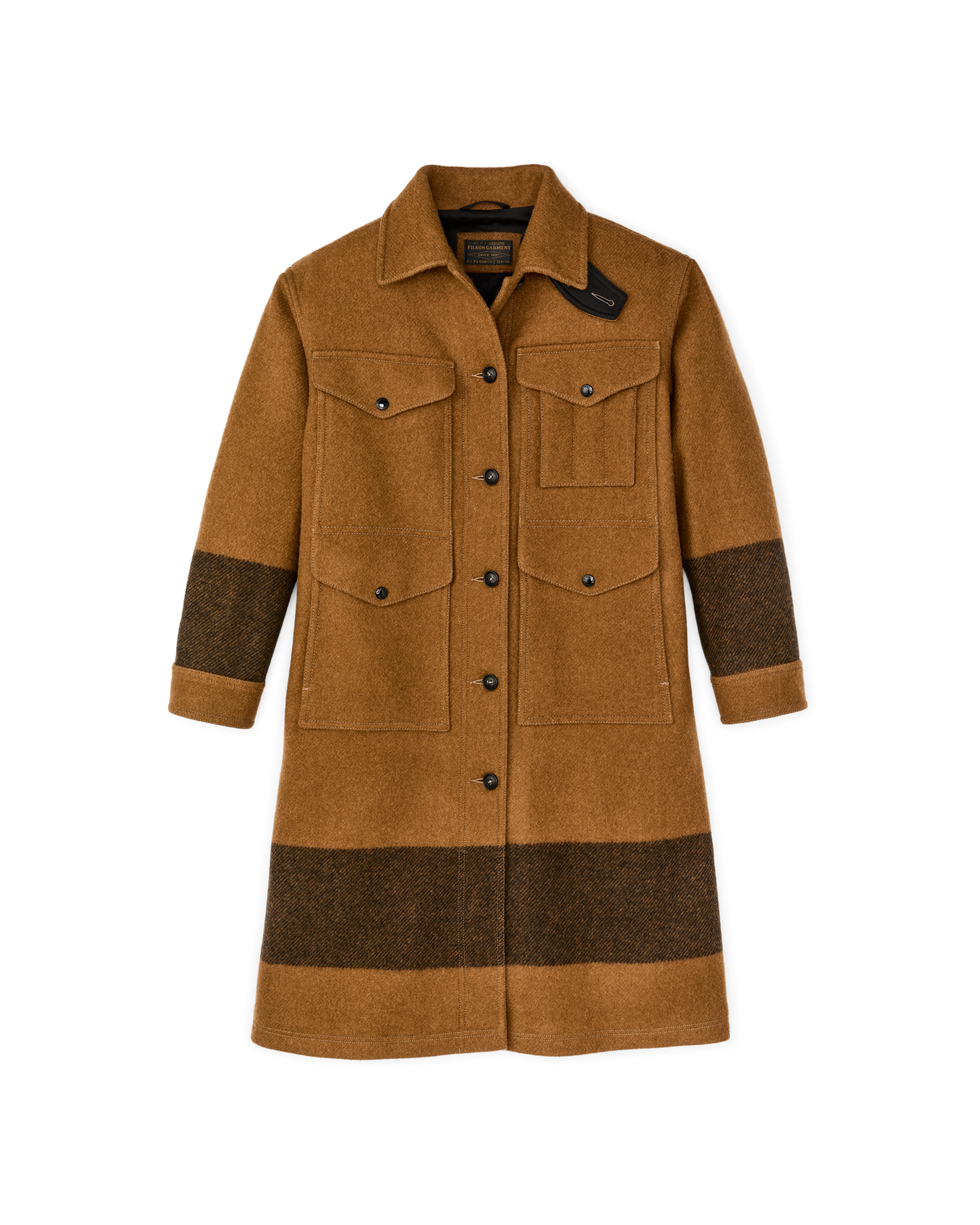Women's Wool Long Cruiser Coat - Whiskey / Black Stripe