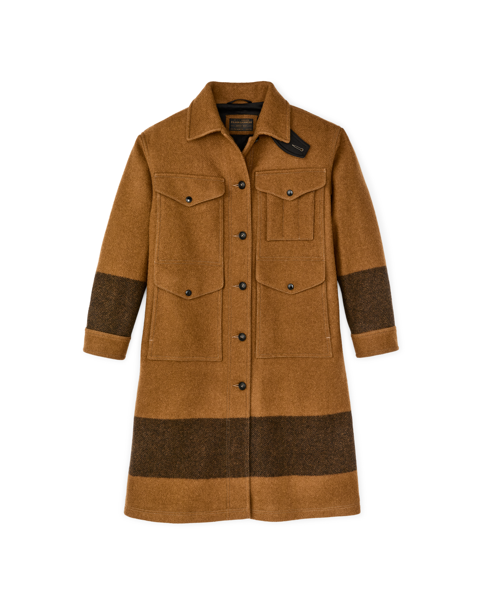 Women's Wool Long Cruiser Coat - Whiskey / Black Stripe