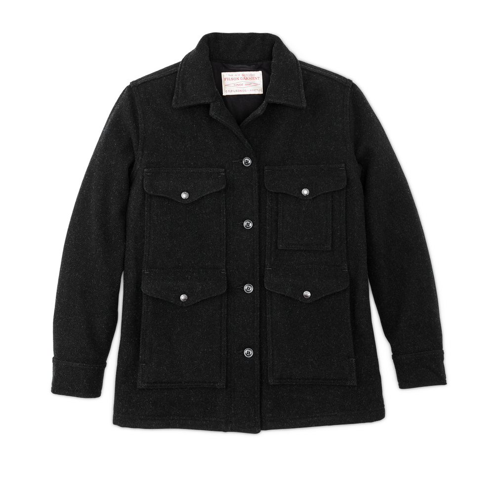 Front-facing image of the Filson Women's Mackinaw Cruiser - Charcoal
