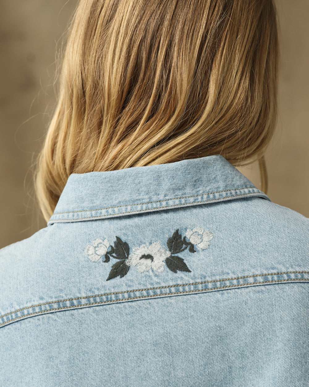 Women's Embroidered Denim Shirt - Pale Indigo
