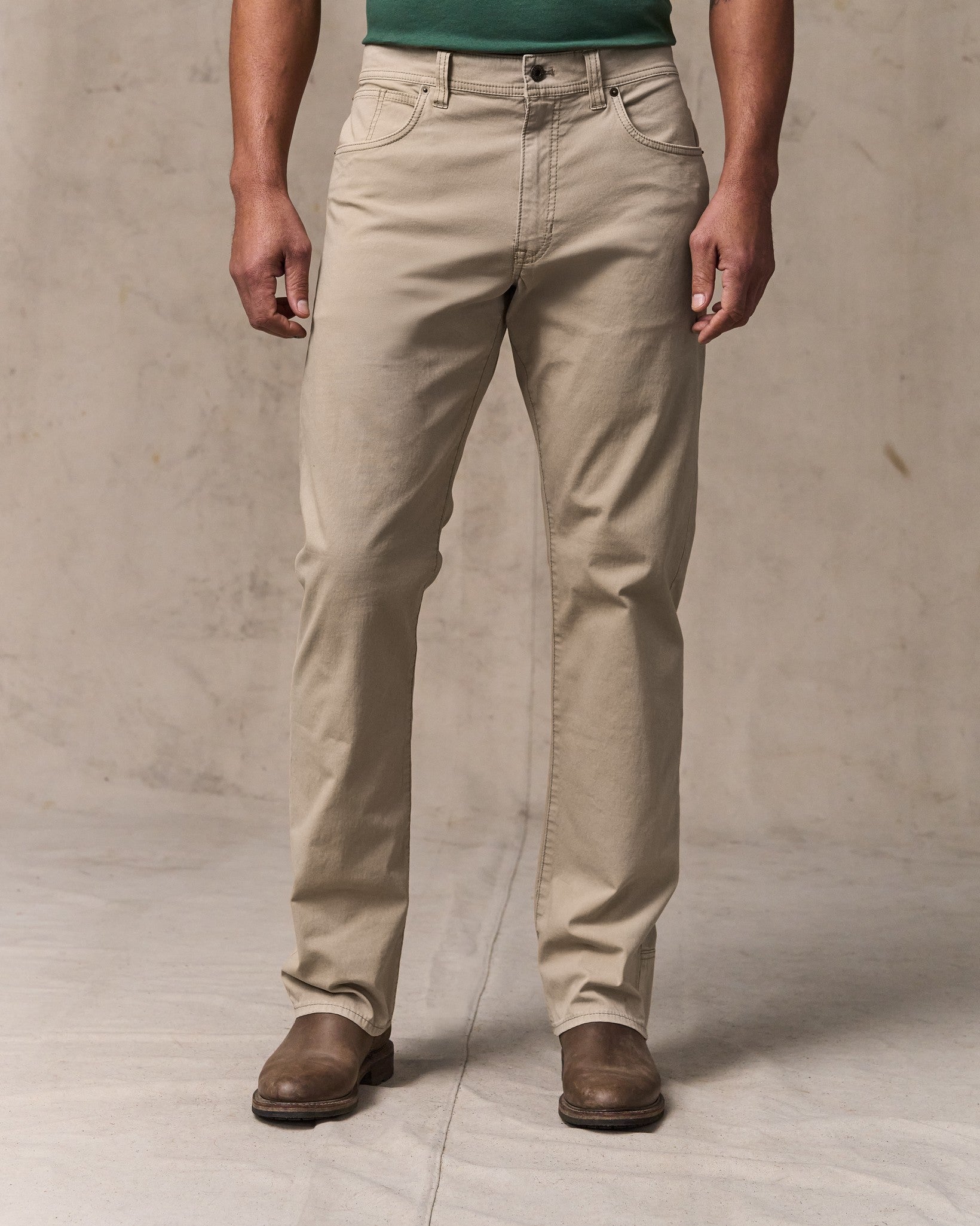 image of a model wearing Filson's Granite Mountain 5-pocket Pants - Buck Tan