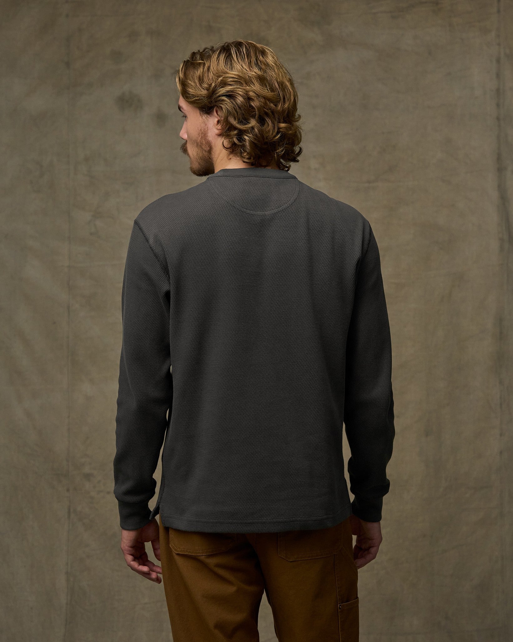 Waffle Knit Thermal Crewneck - Faded Black