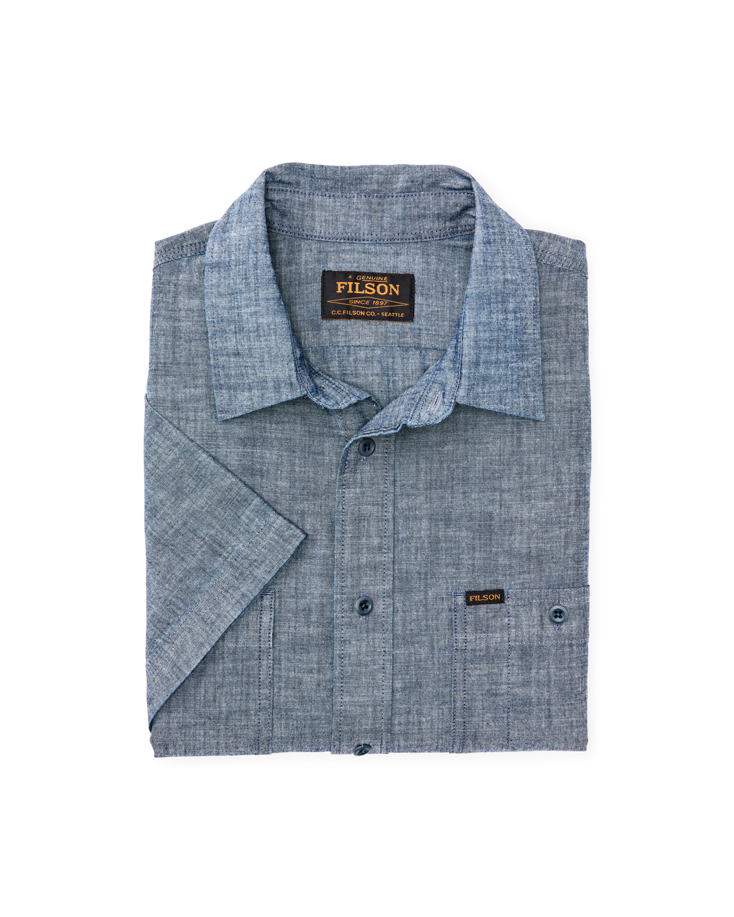 Alternate view of the Filson Short-sleeve Embroidered Chambray Shirt - Rinsed Indigo