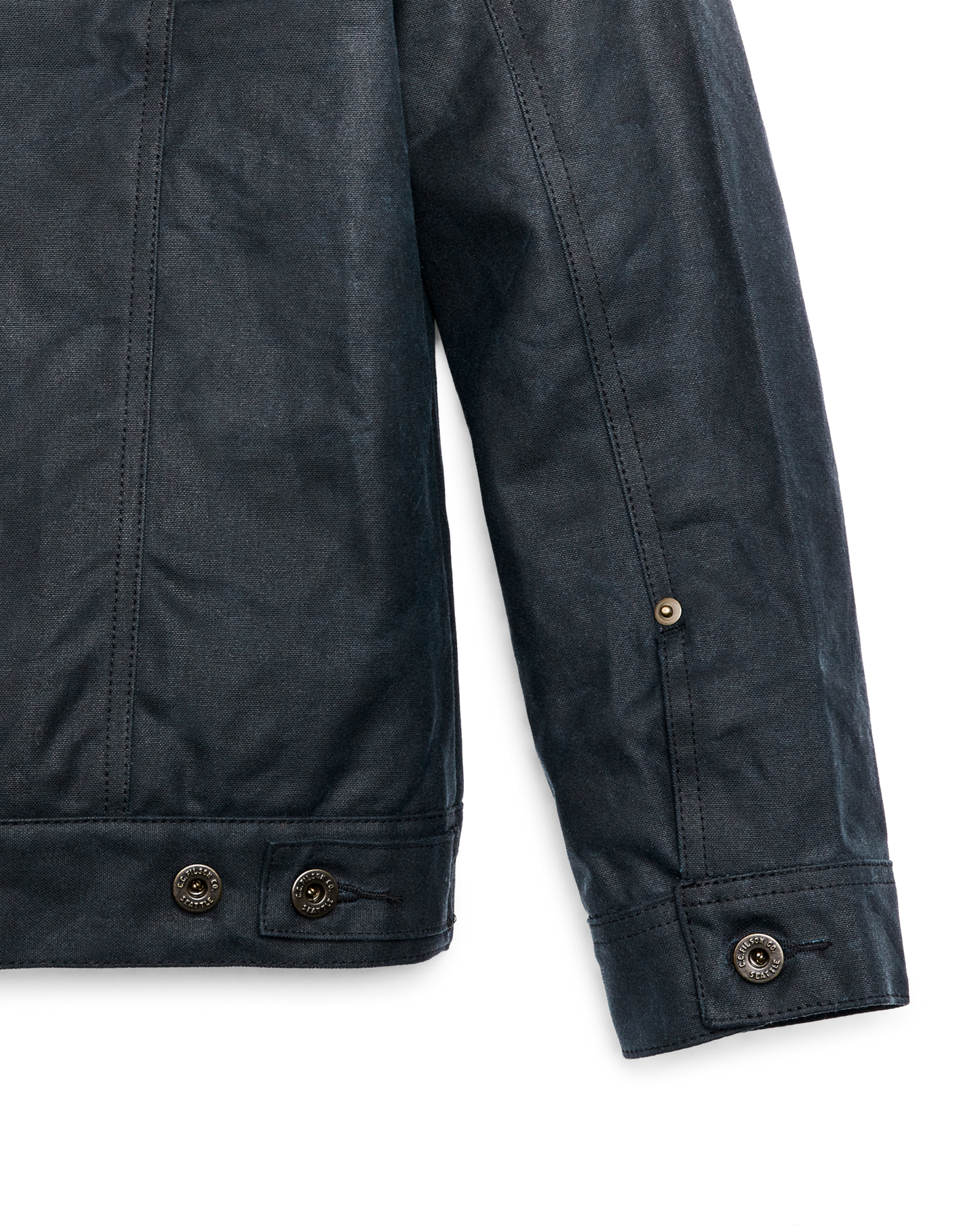 Alternate view of the Filson Tin Cloth Short Lined Cruiser Jacket - Service Blue|Metal shank-button front cuff closures