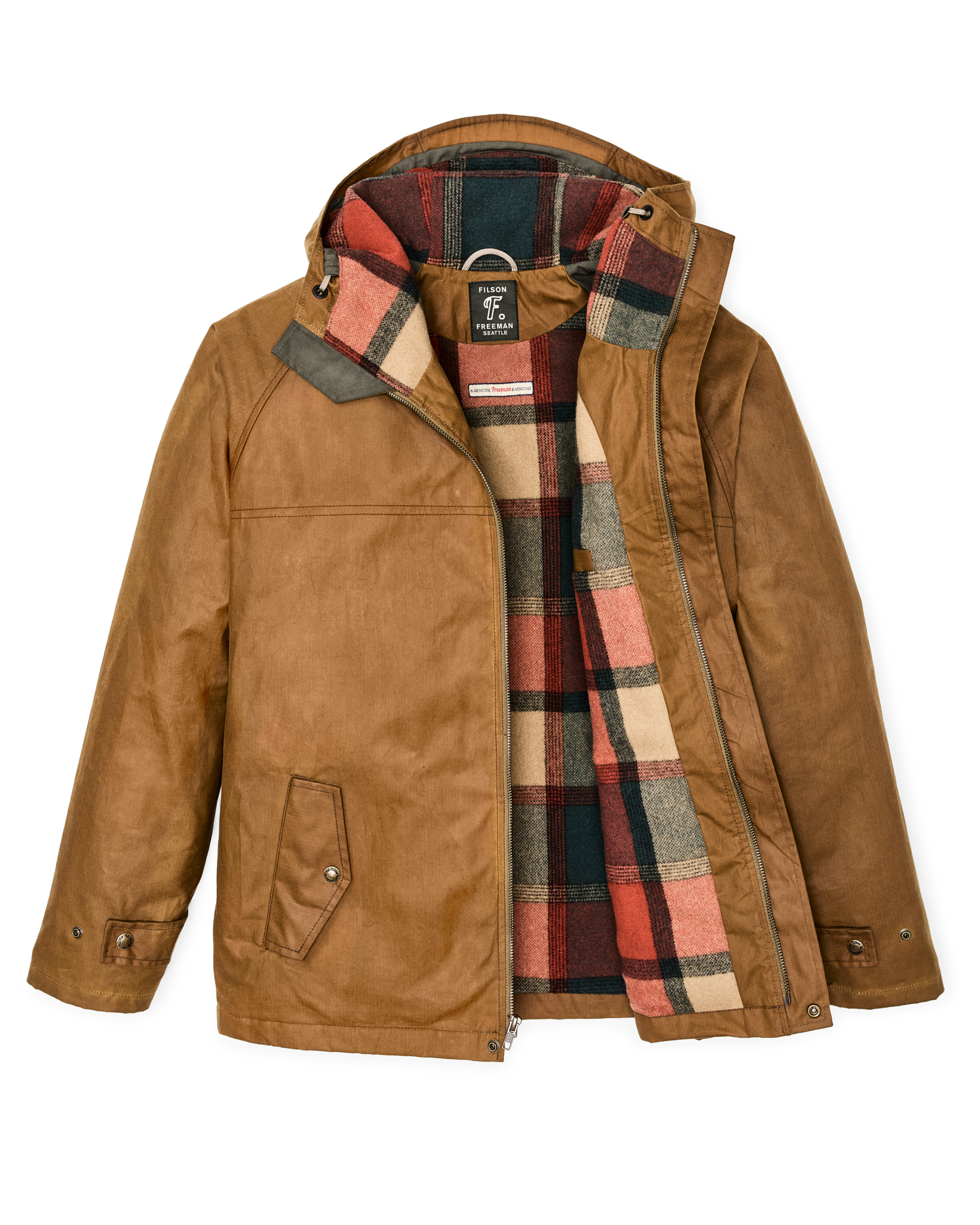 Filson X Freeman Wool Lined Raincoat - Dark Tan / Amber Spruce