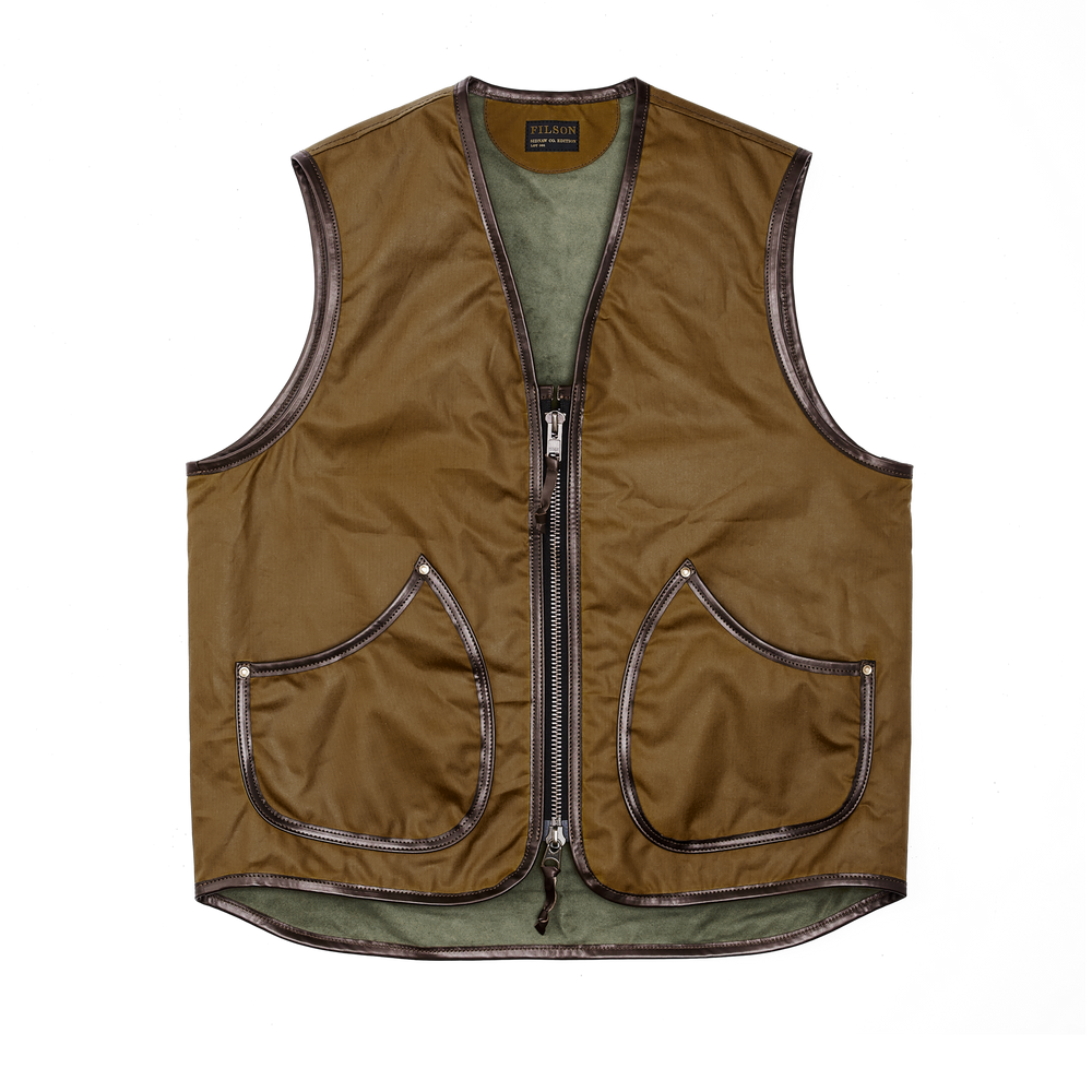 Front-facing image of the Filson Filson X Sidnaw Vest - Dark Tan