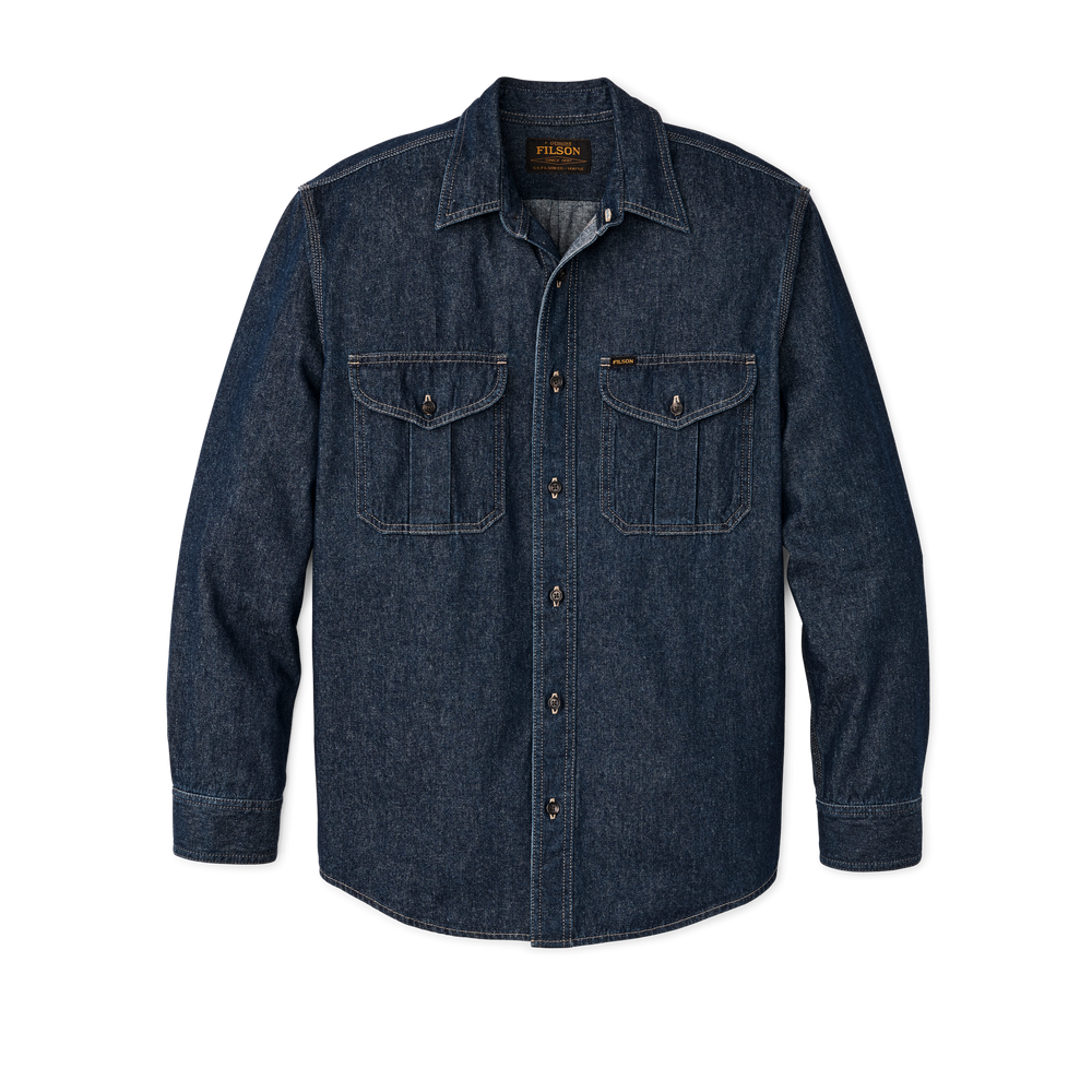 Front-facing image of the Filson Denim Guide Shirt - Rinse Indigo