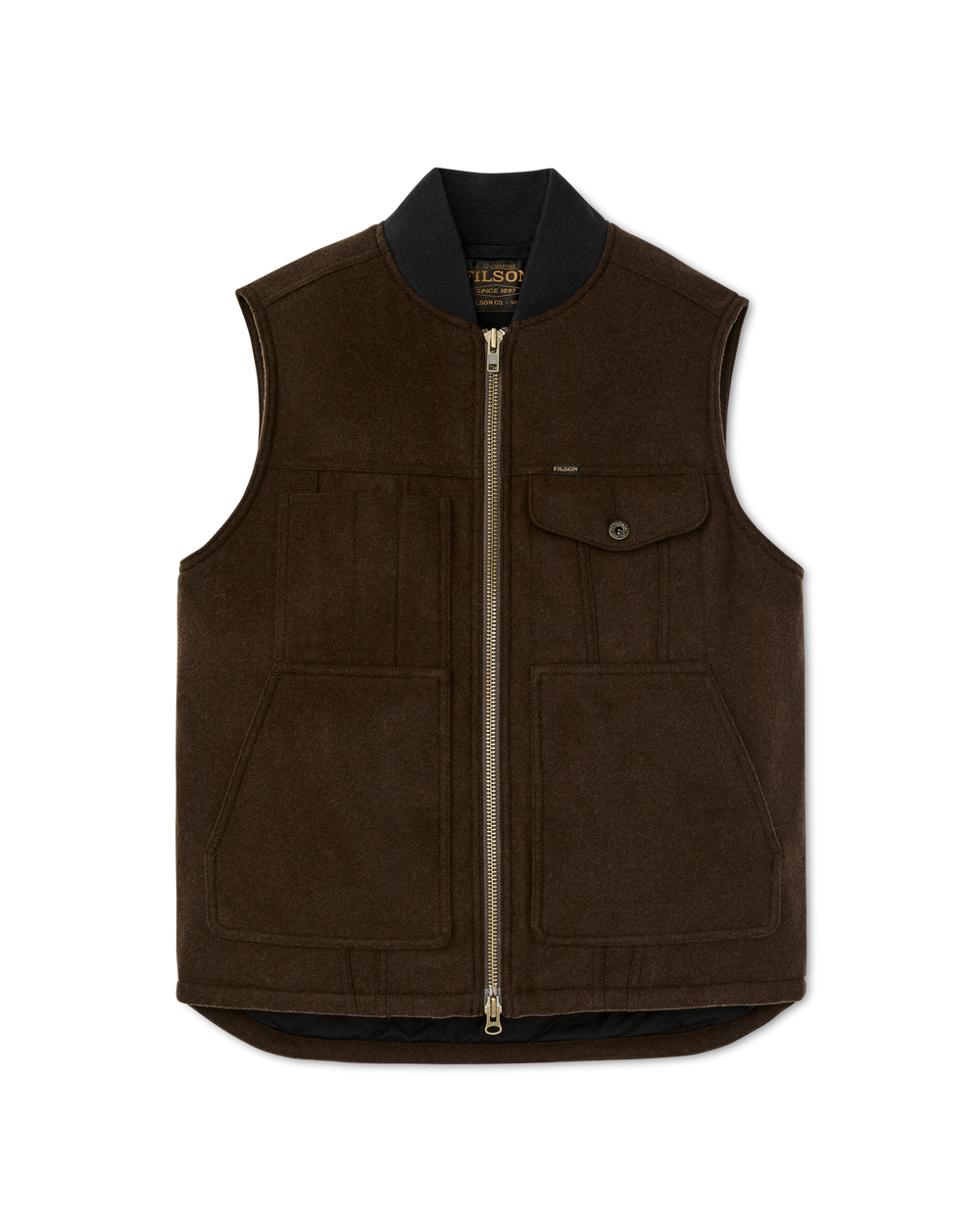 Front-facing image of the Filson Spokane Insulated Work Vest - Beaver Brown