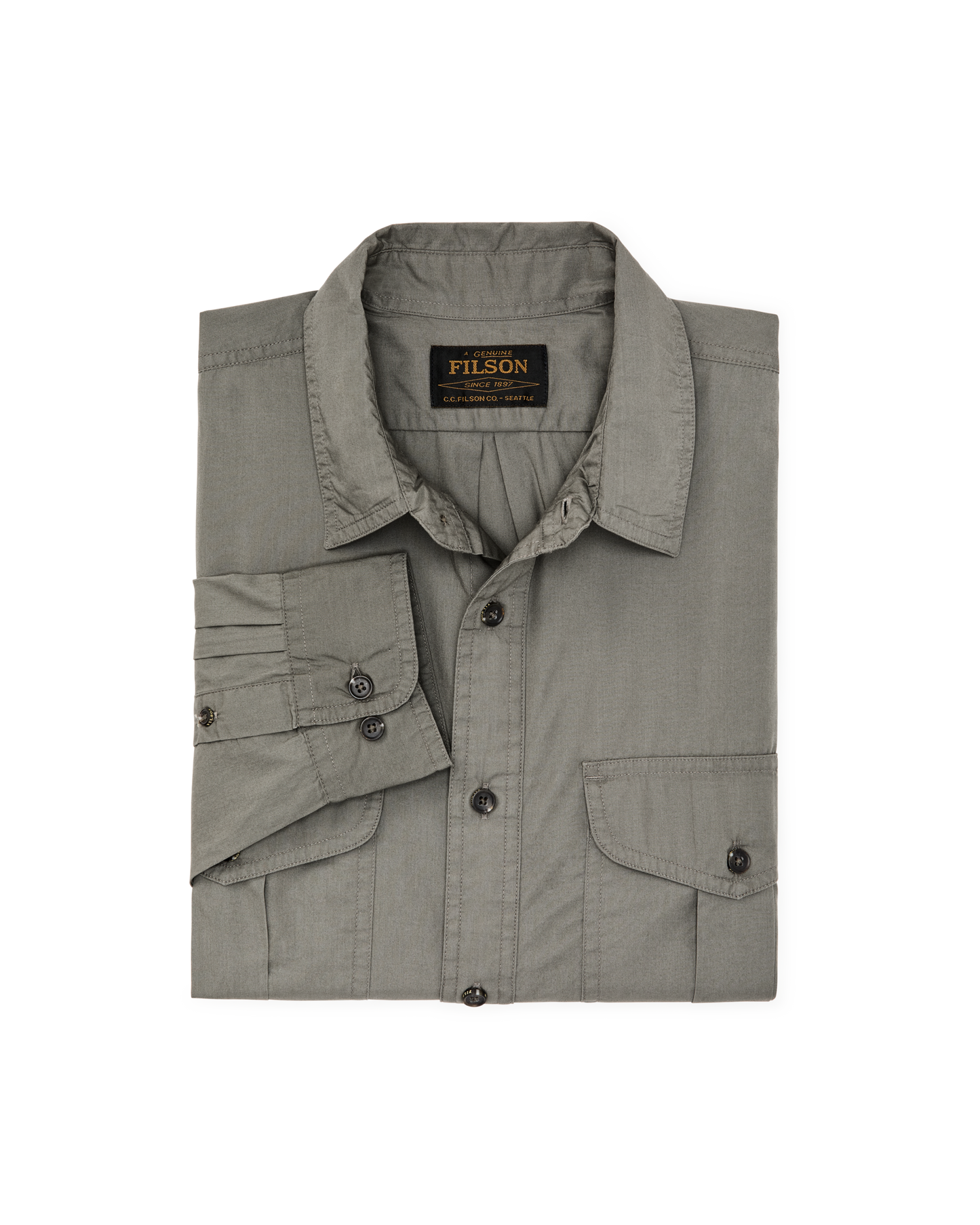 Alternate view of the Filson Filson's Washed Feather Cloth Shirt - Olive Gray