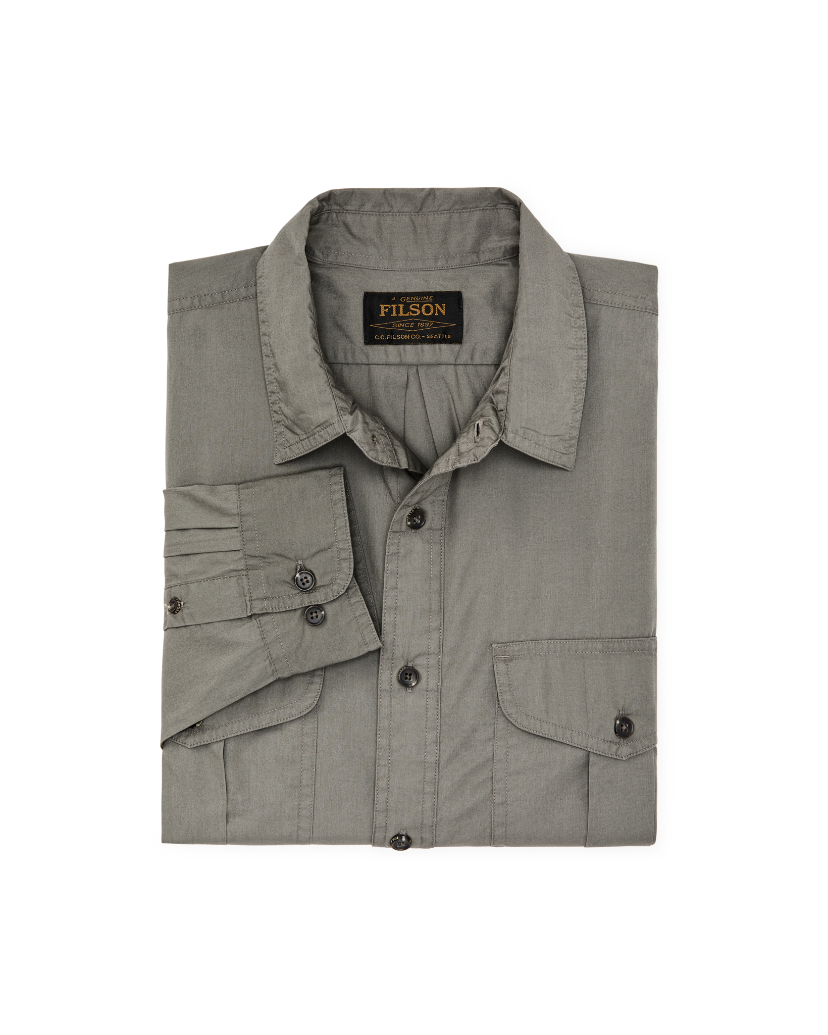 Alternate view of the Filson Filson's Washed Feather Cloth Shirt - Olive Gray