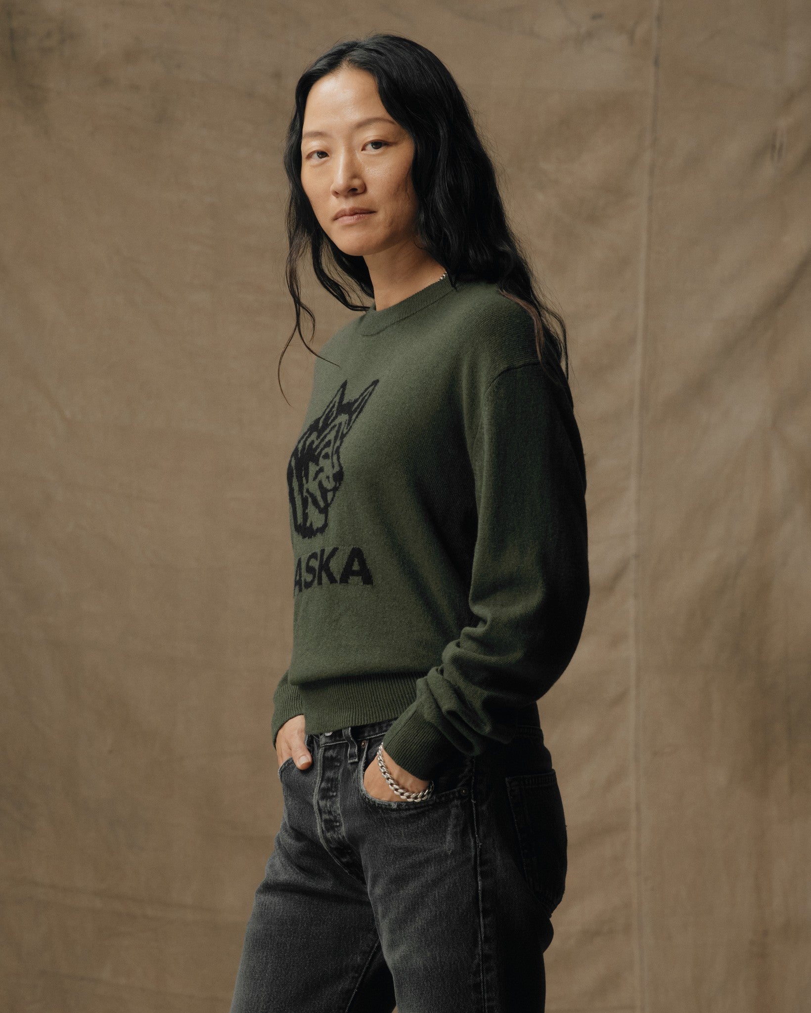 Women's Graphic Wool Sweater - Olive