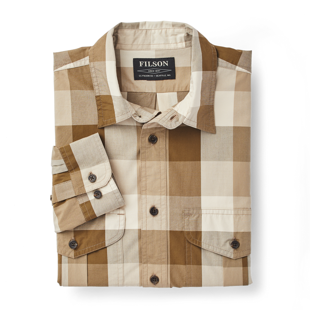 Alternate view of the Filson Filson's Feather Cloth Shirt - Tan/olive/khaki Plaid