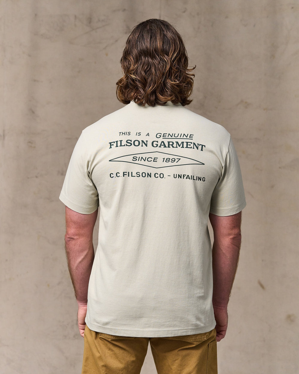 image of a model wearing Filson's Diamond Graphic T-shirt - Gray Sky