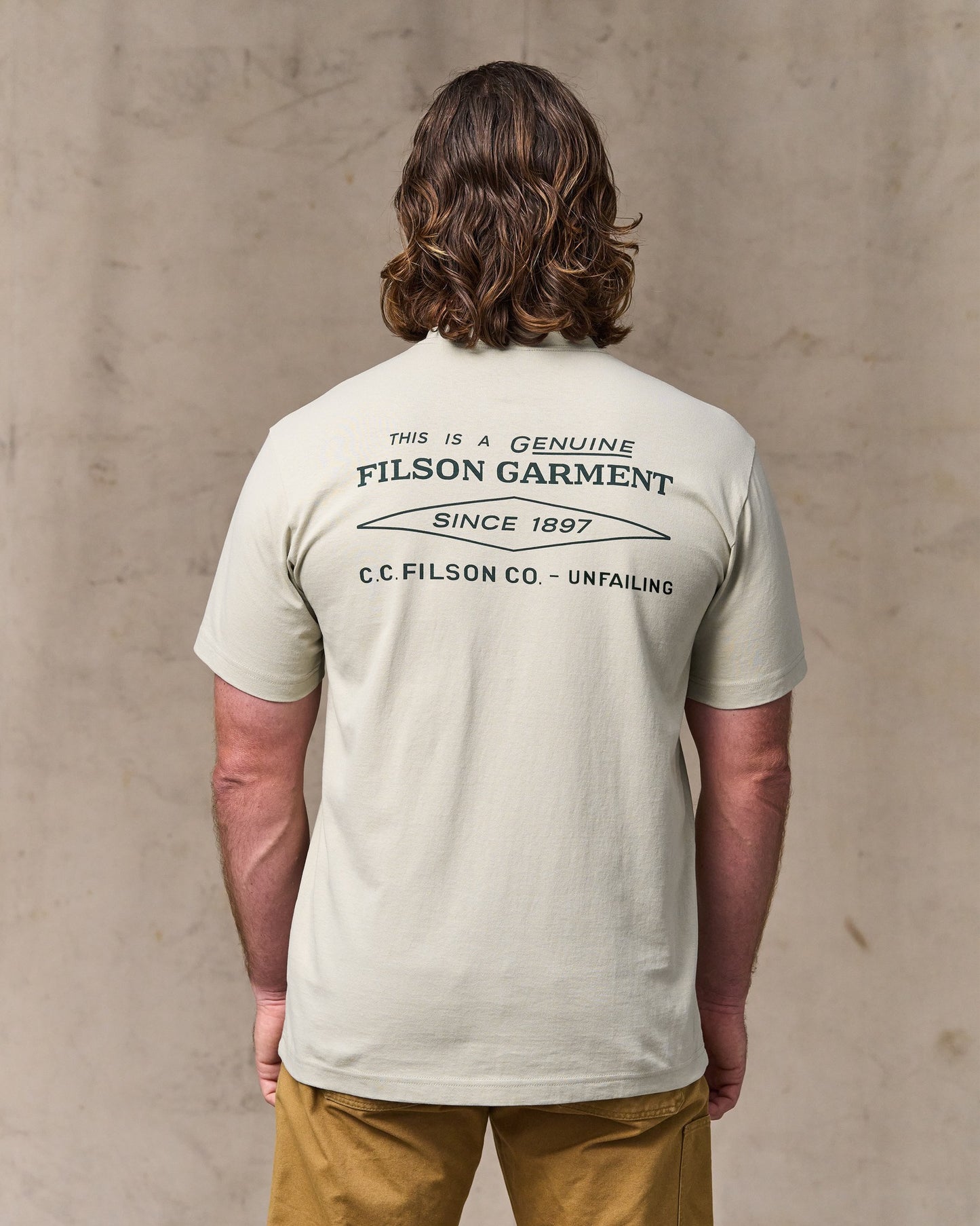image of a model wearing Filson's Diamond Graphic T-shirt - Gray Sky