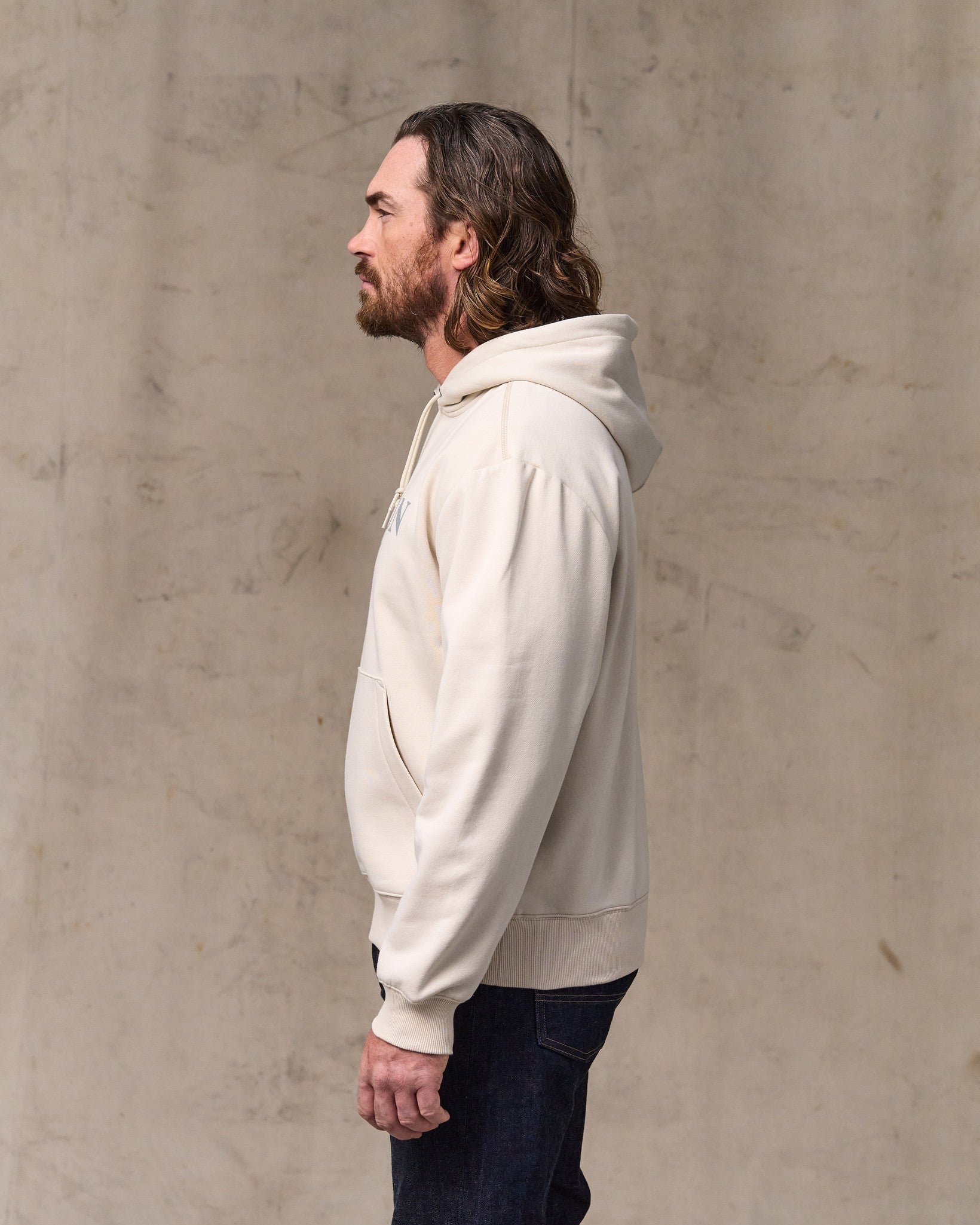 image of a model wearing Filson's Filson Graphic Hoodie - Oatmeal