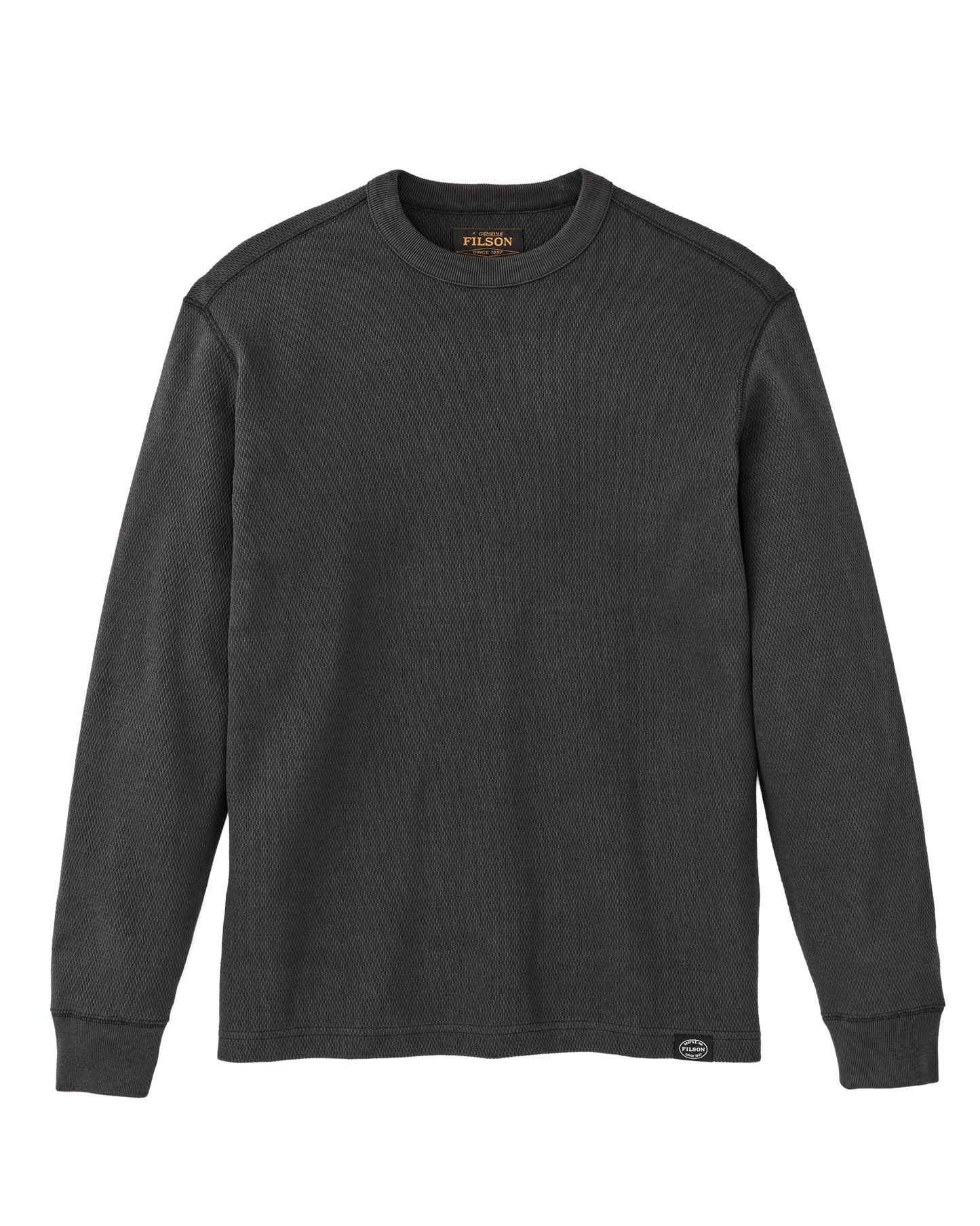 Front-facing image of the Filson Waffle Knit Thermal Crewneck - Faded Black