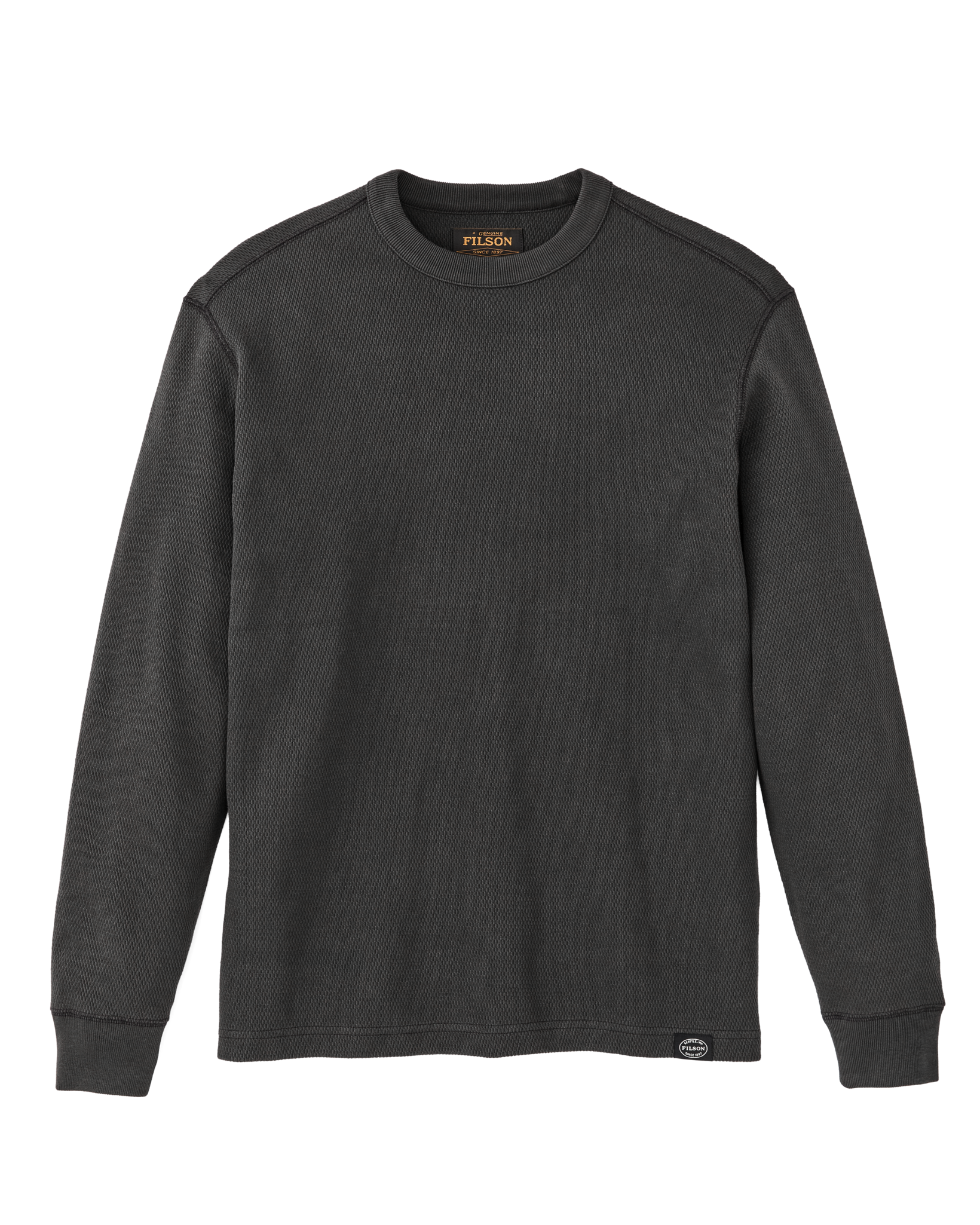 Front-facing image of the Filson Waffle Knit Thermal Crewneck - Faded Black