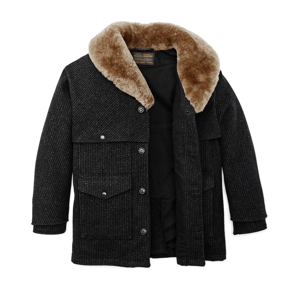 Alternate view of the Filson Lined Mackinaw Wool Packer Coat - Black Charcoal / Rope Stripe