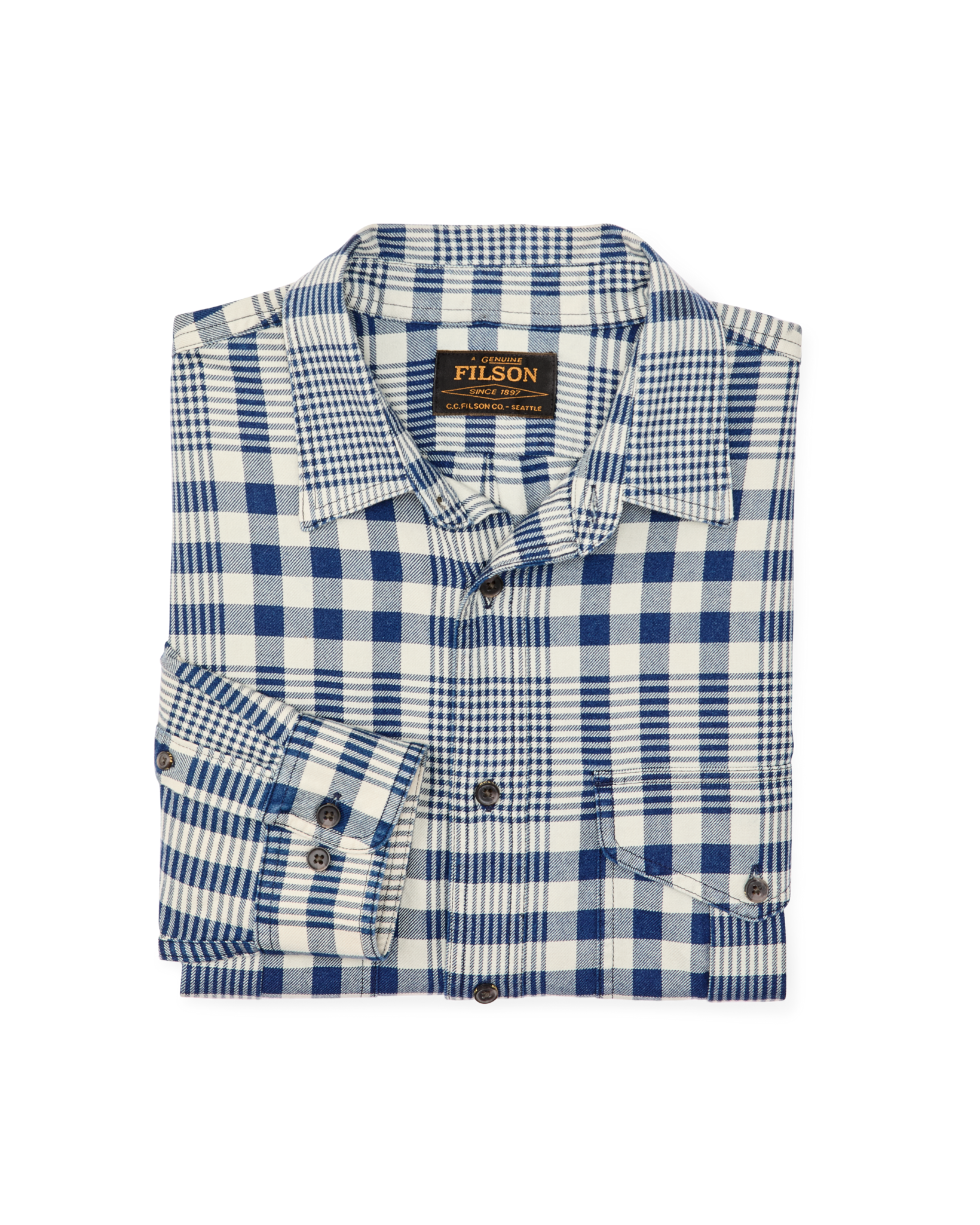 Alternate view of the Filson Lightweight Alaskan Guide Shirt - Indigo Multi Plaid