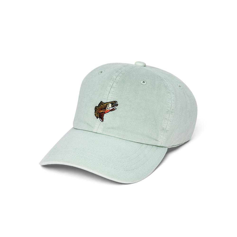 Front-facing image of the Filson Washed Low-profile Logger Cap - Mint / Trout
